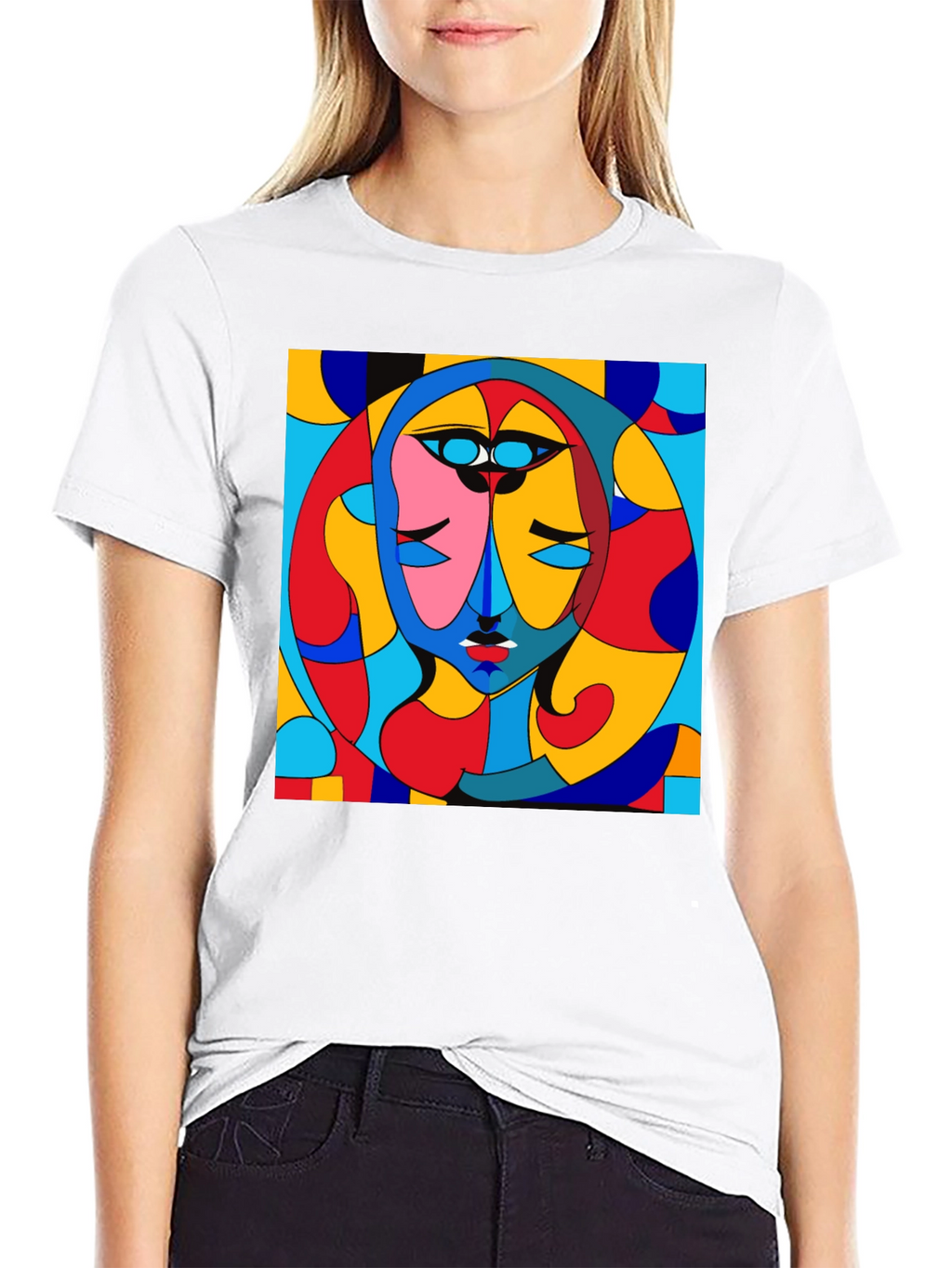 Abstract Art Face Print Black Crew Neck T-Shirt