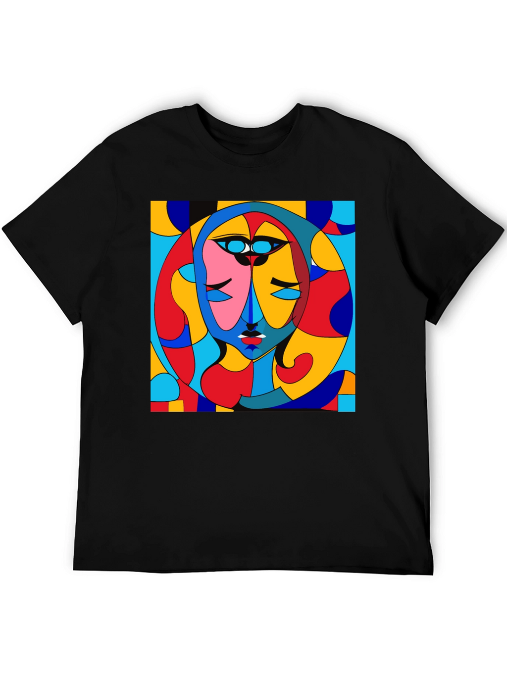 Abstract Art Face Print Black Crew Neck T-Shirt