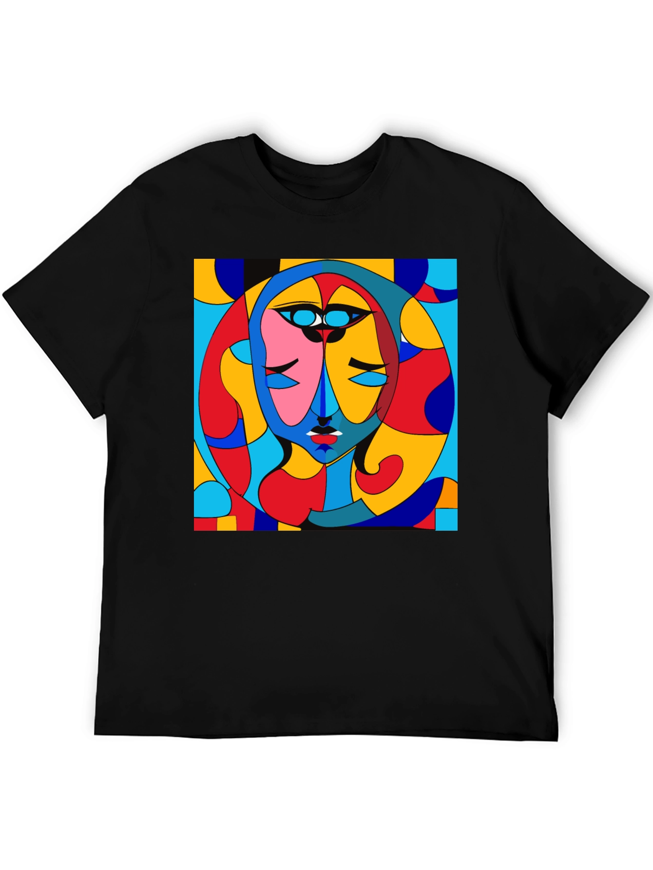 Abstract Art Face Print Black Crew Neck T-Shirt