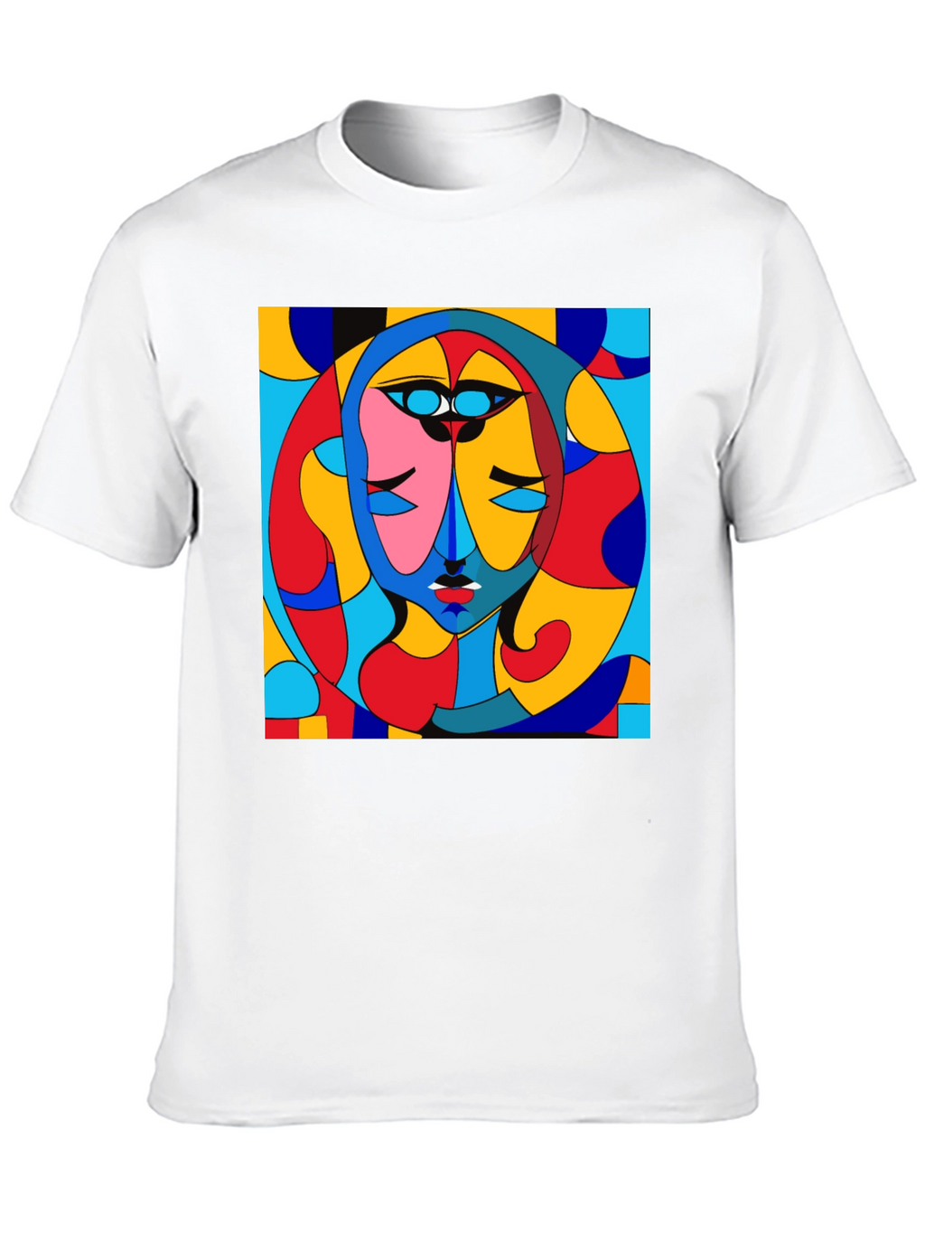 Abstract Art Face Print Black Crew Neck T-Shirt