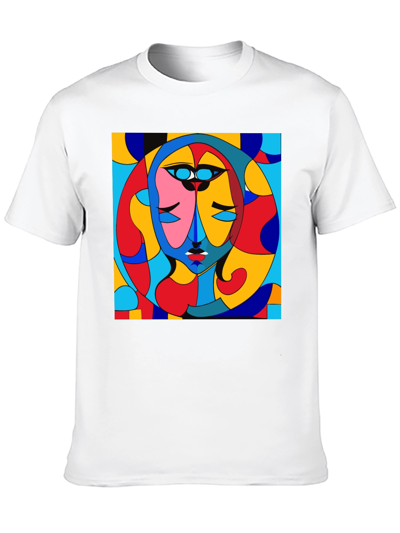 Abstract Art Face Print Black Crew Neck T-Shirt