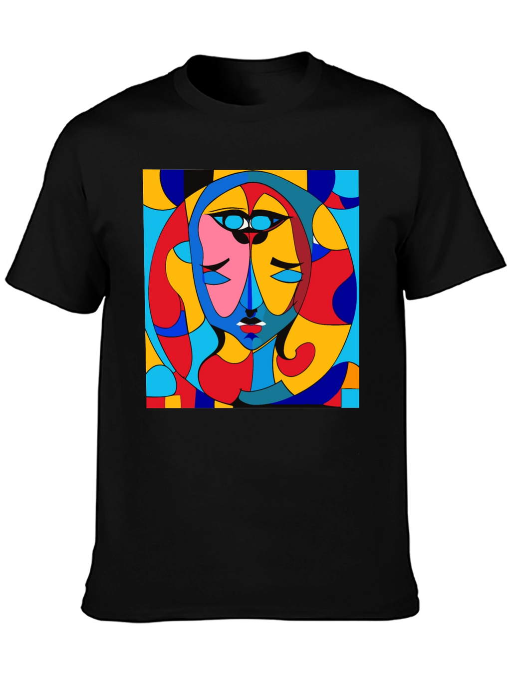 Abstract Art Face Print Black Crew Neck T-Shirt