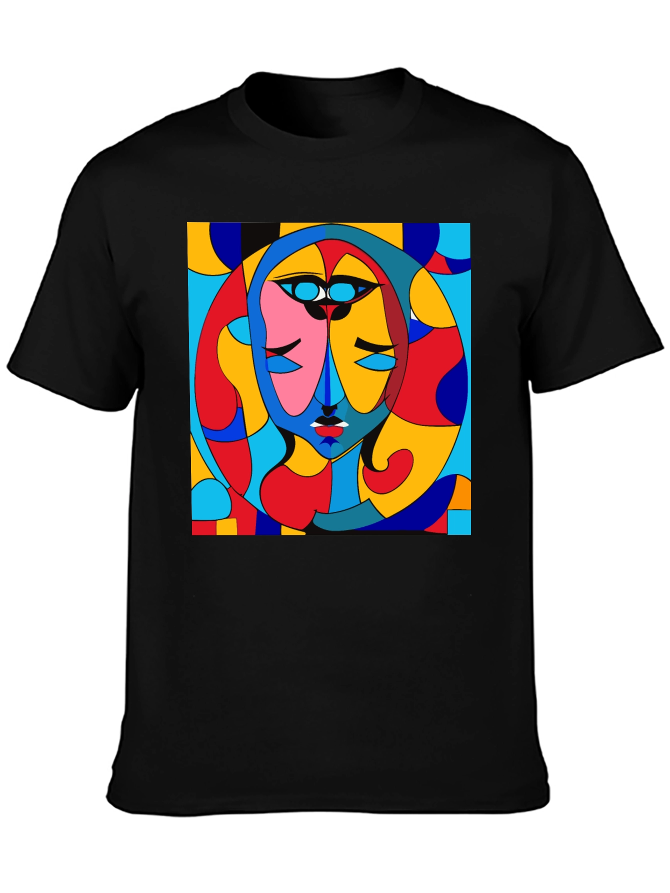 Abstract Art Face Print Black Crew Neck T-Shirt