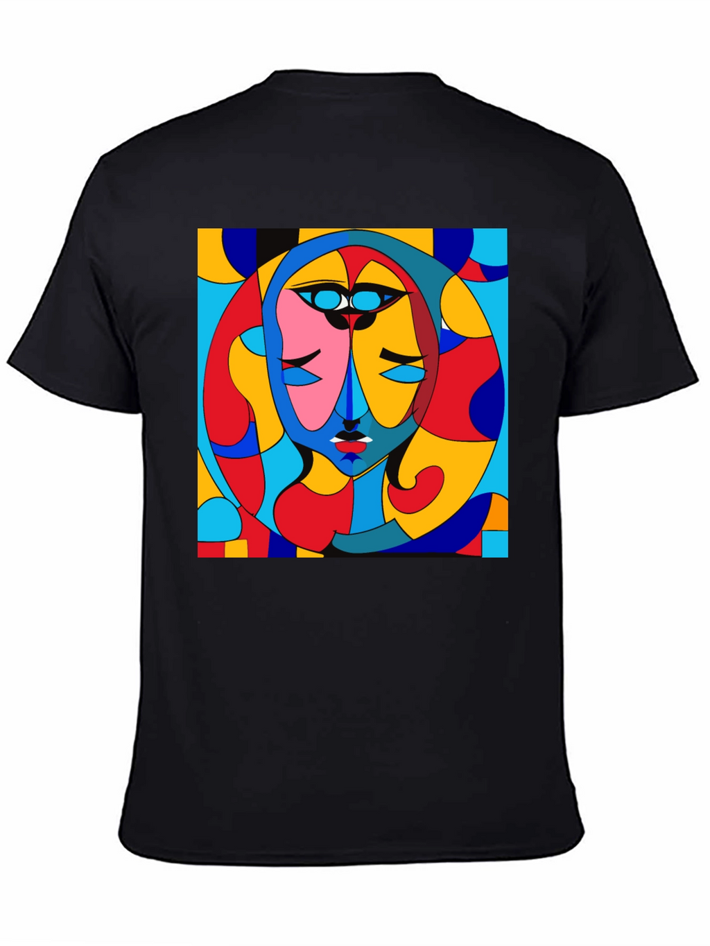 Abstract Art Face Print Black Crew Neck T-Shirt