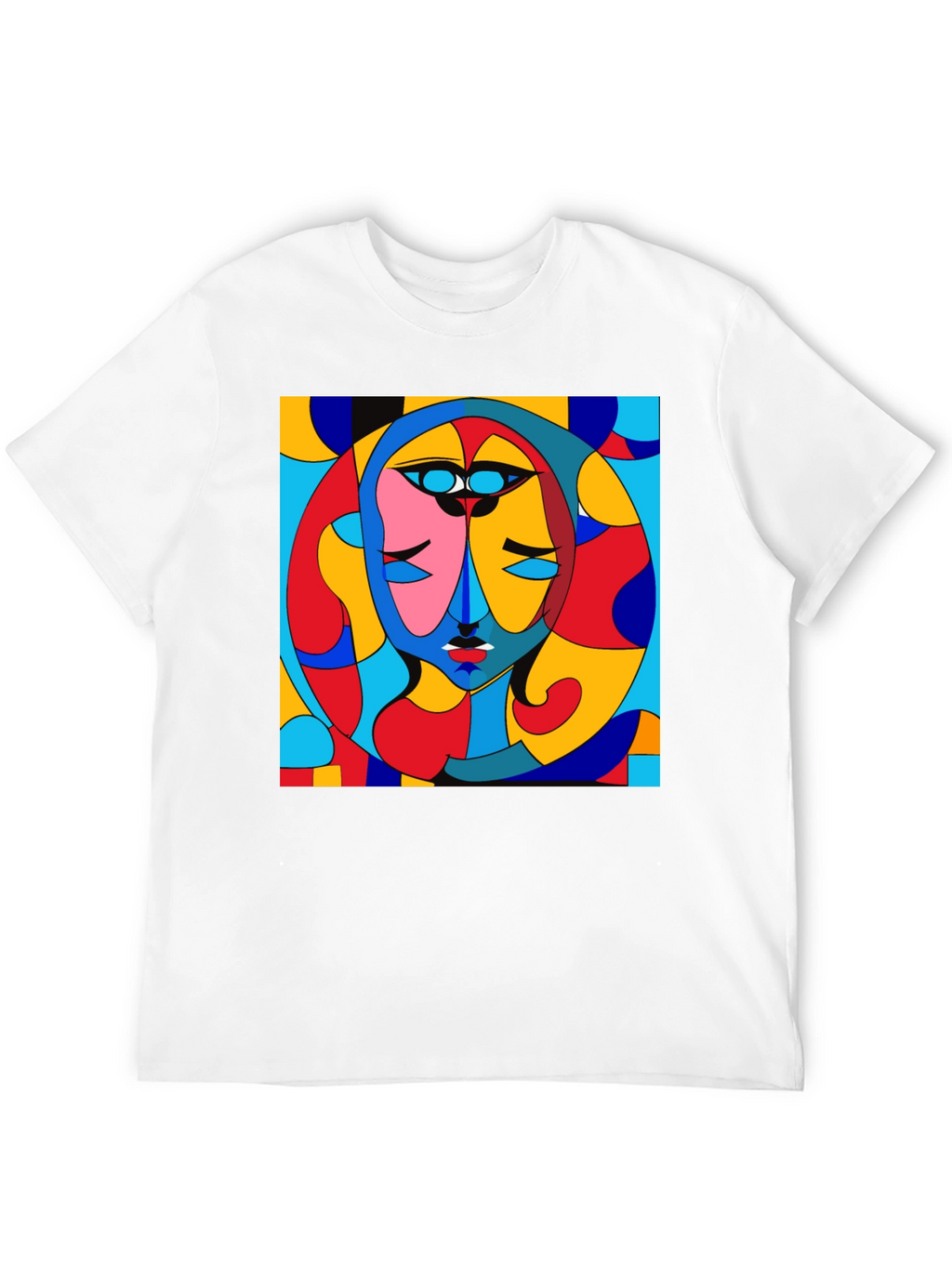 Abstract Art Face Print Black Crew Neck T-Shirt