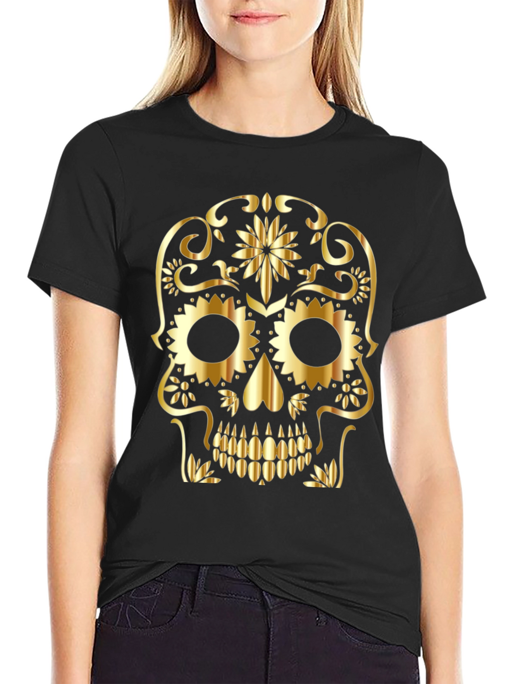 Golden Skull Graphic Tee - Black