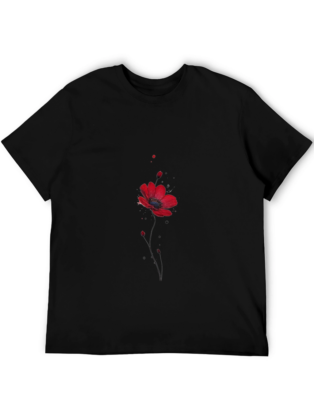 Floral Poppy Print Black T-Shirt