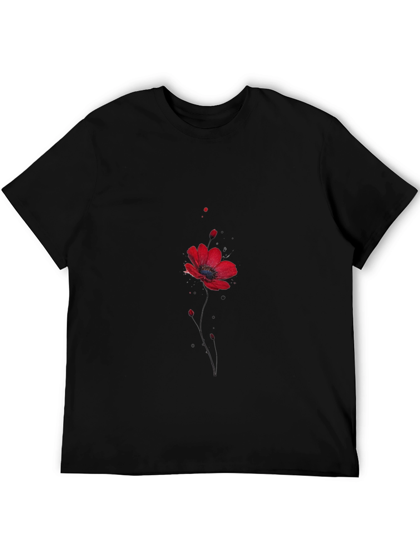 Floral Poppy Print Black T-Shirt