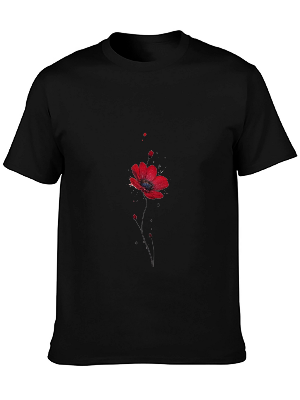 Floral Poppy Print Black T-Shirt