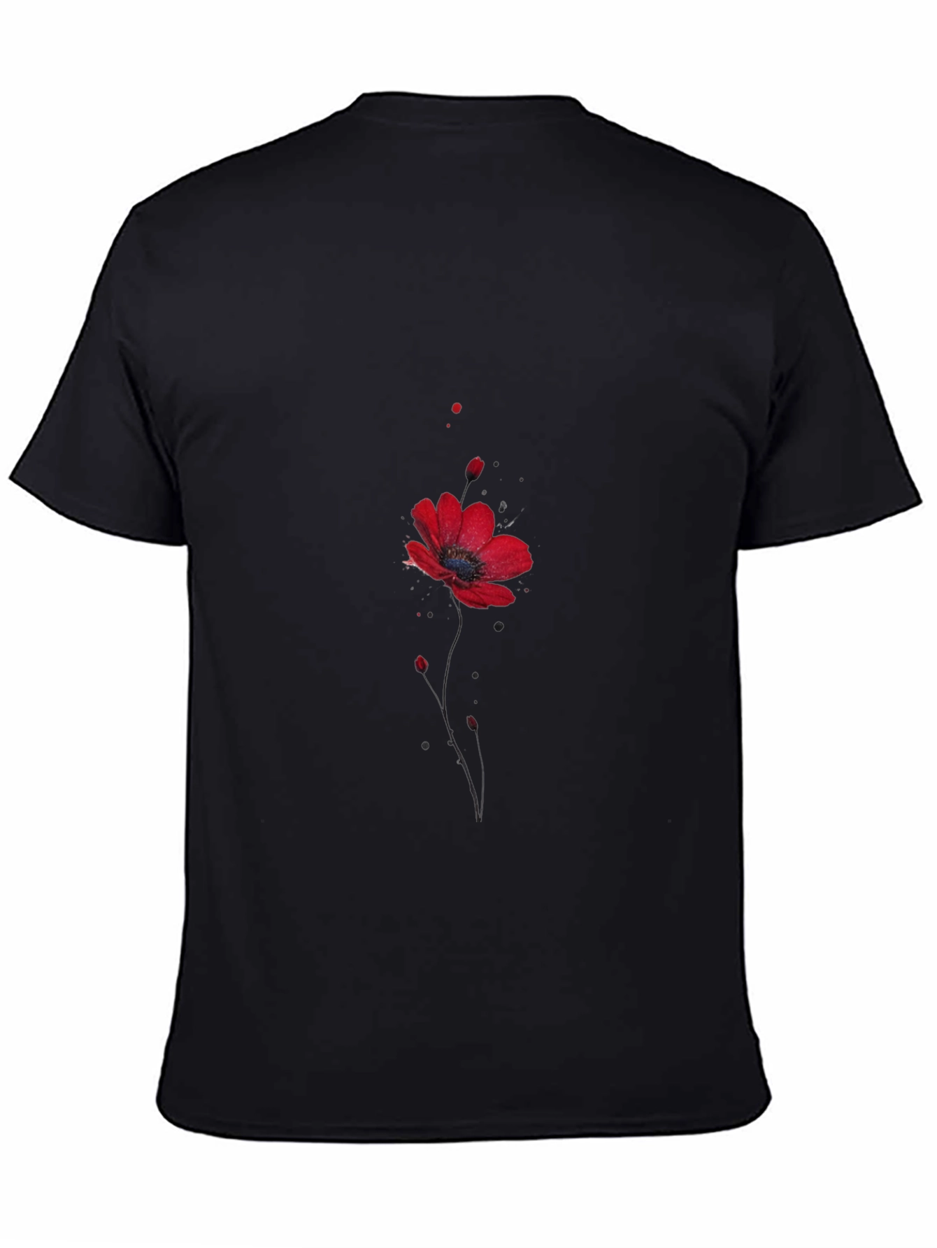 Floral Poppy Print Black T-Shirt