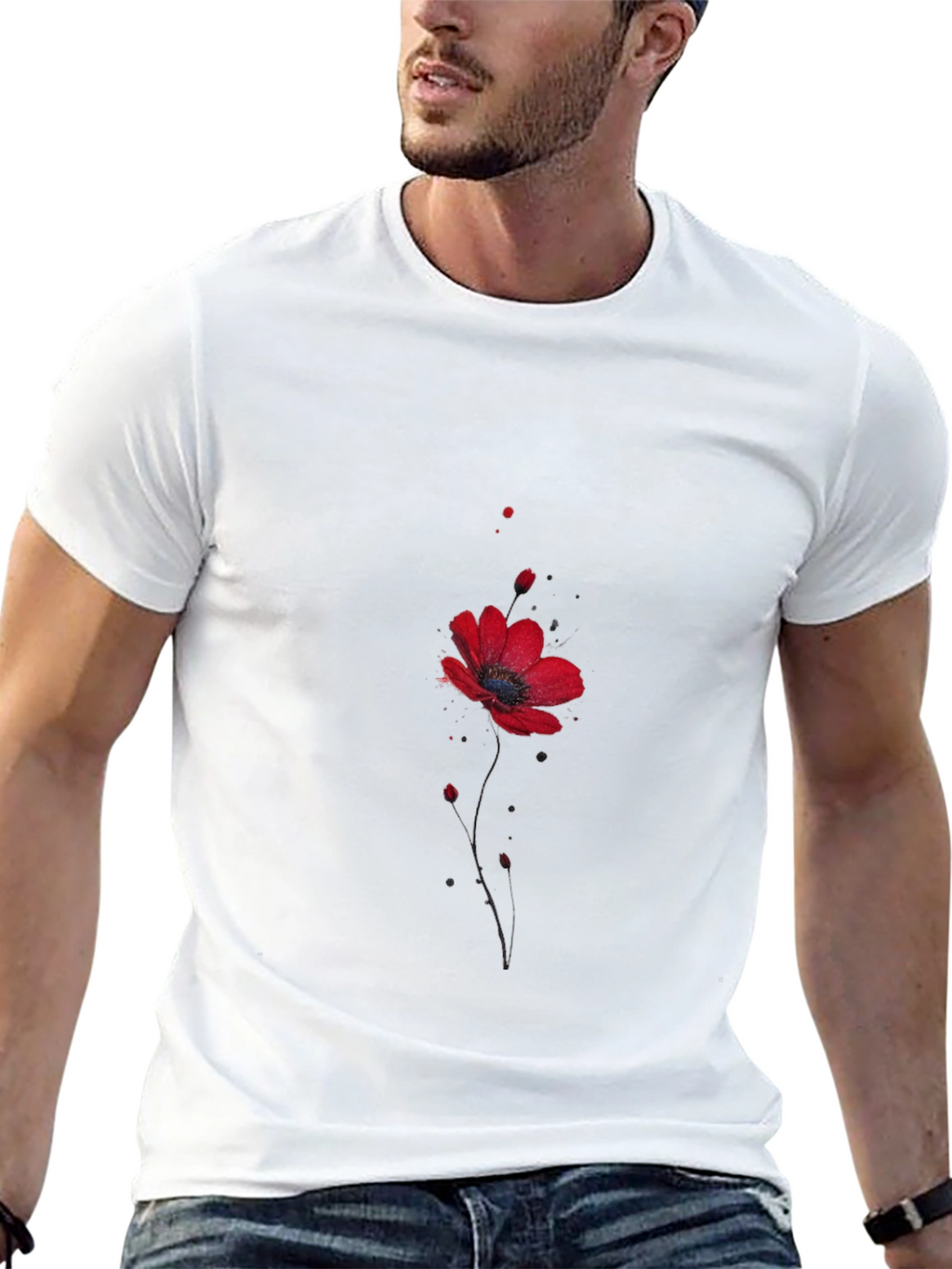 Floral Poppy Print Black T-Shirt