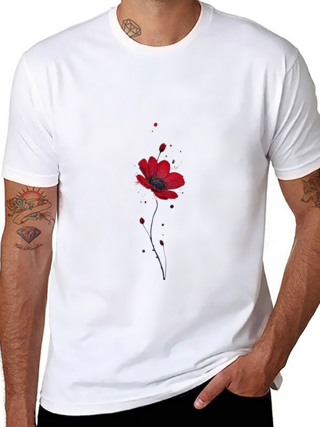 Floral Poppy Print Black T-Shirt