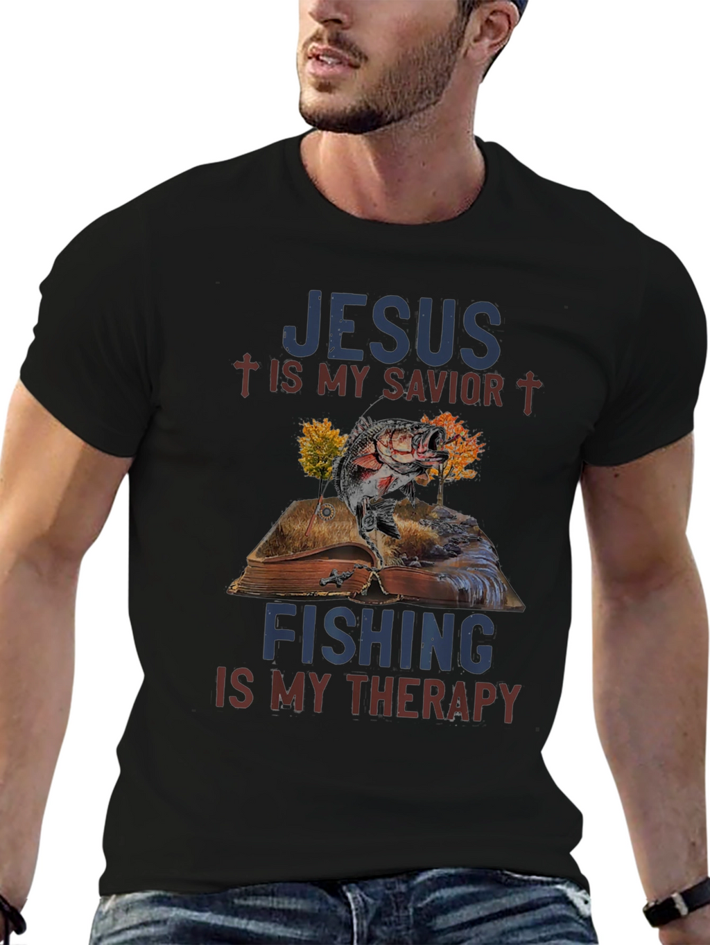 Jesus & Fishing Therapy Graphic Tee