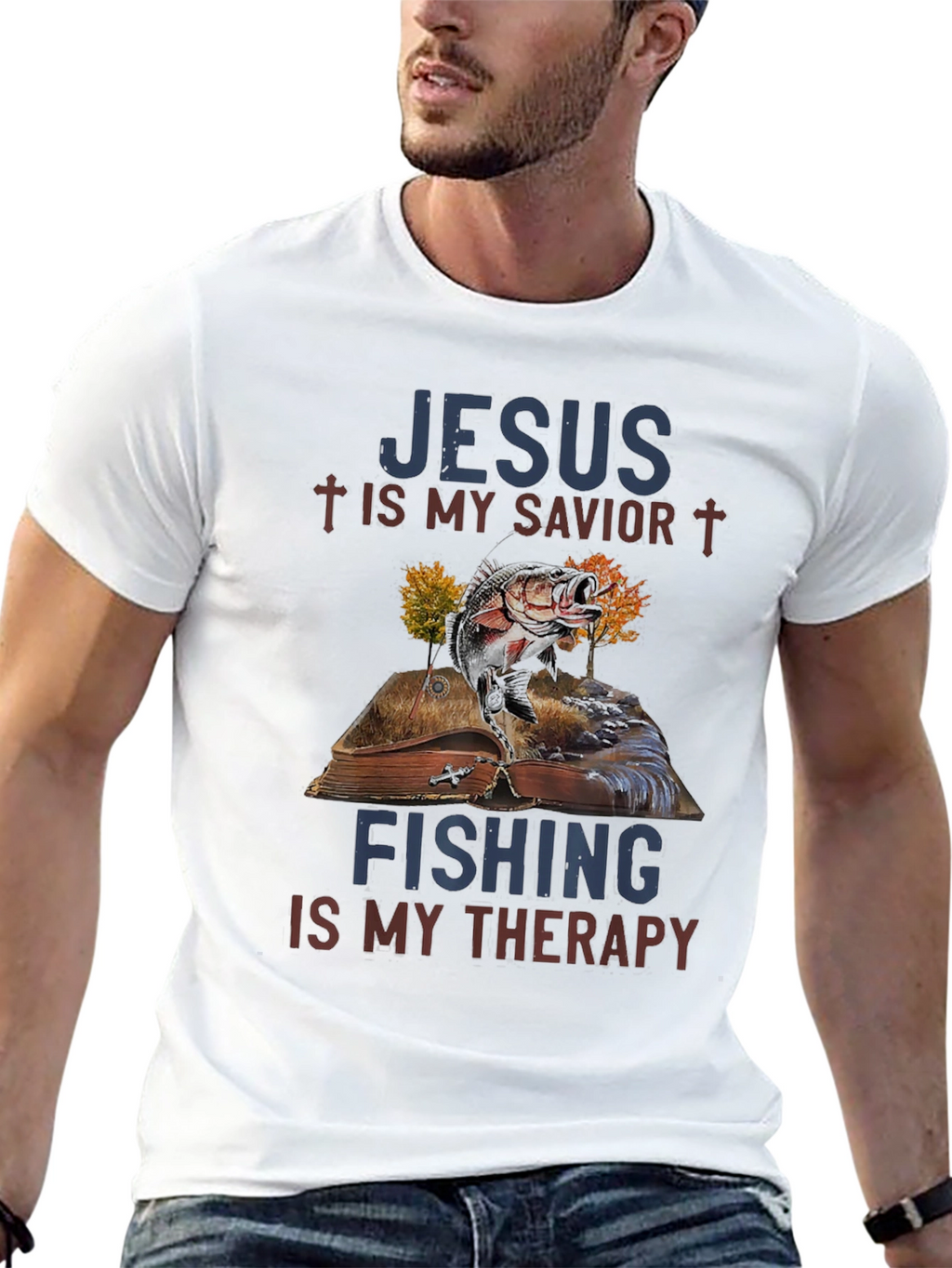 Jesus & Fishing Therapy Graphic Tee