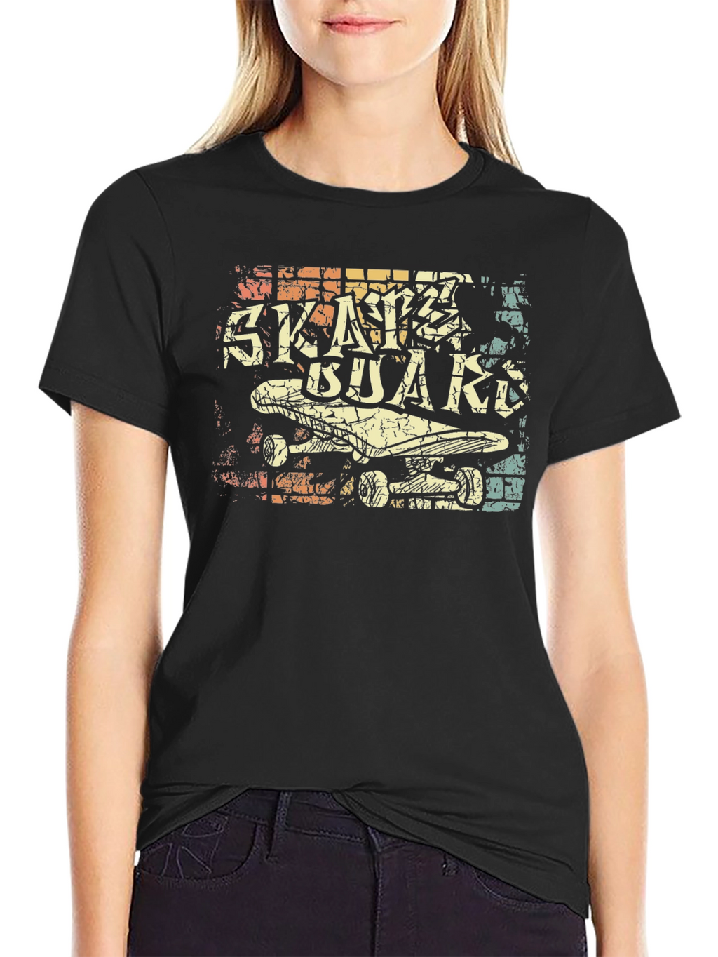 Retro Skateboard Graphic Tee - Black