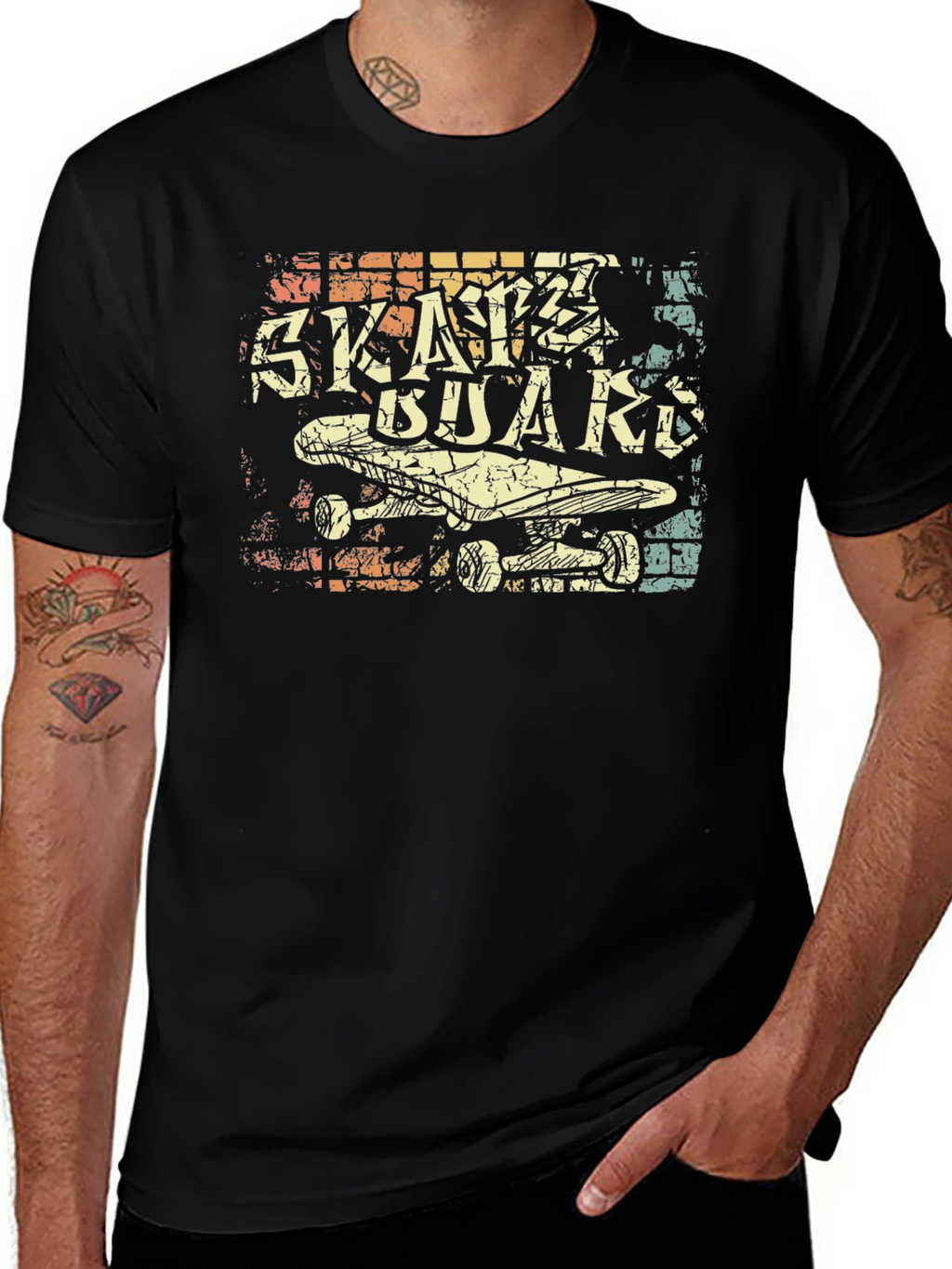 Retro Skateboard Graphic Tee - Black