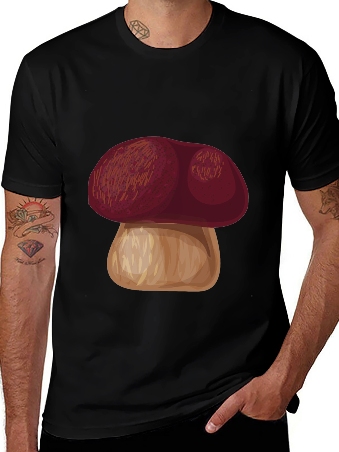 Mushroom Graphic Tee - Casual Black T-Shirt