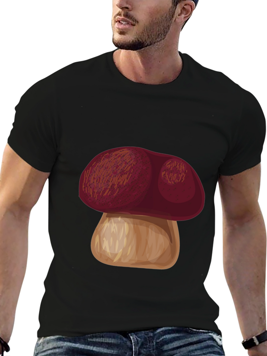 Mushroom Graphic Tee - Casual Black T-Shirt