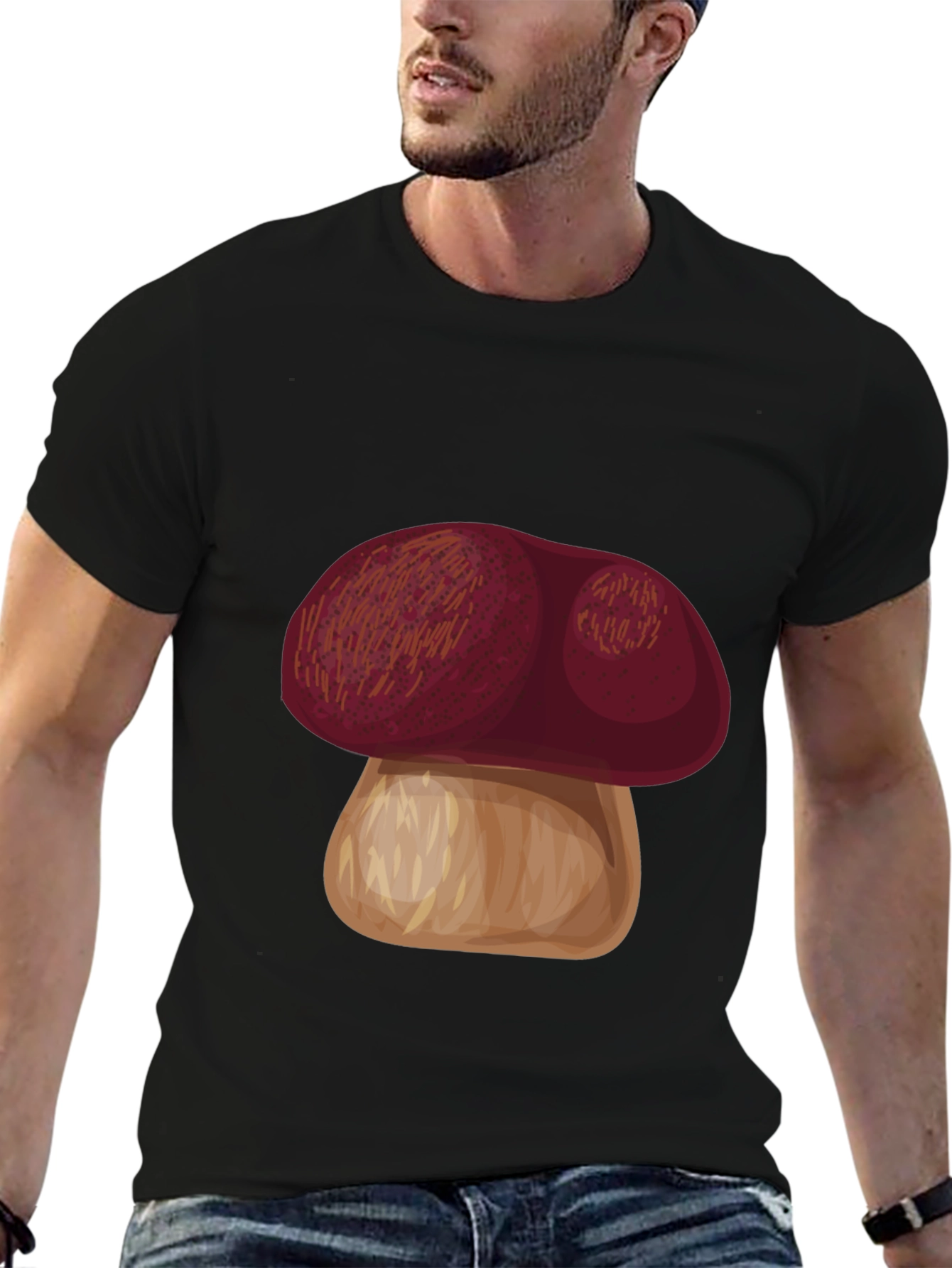 Mushroom Graphic Tee - Casual Black T-Shirt