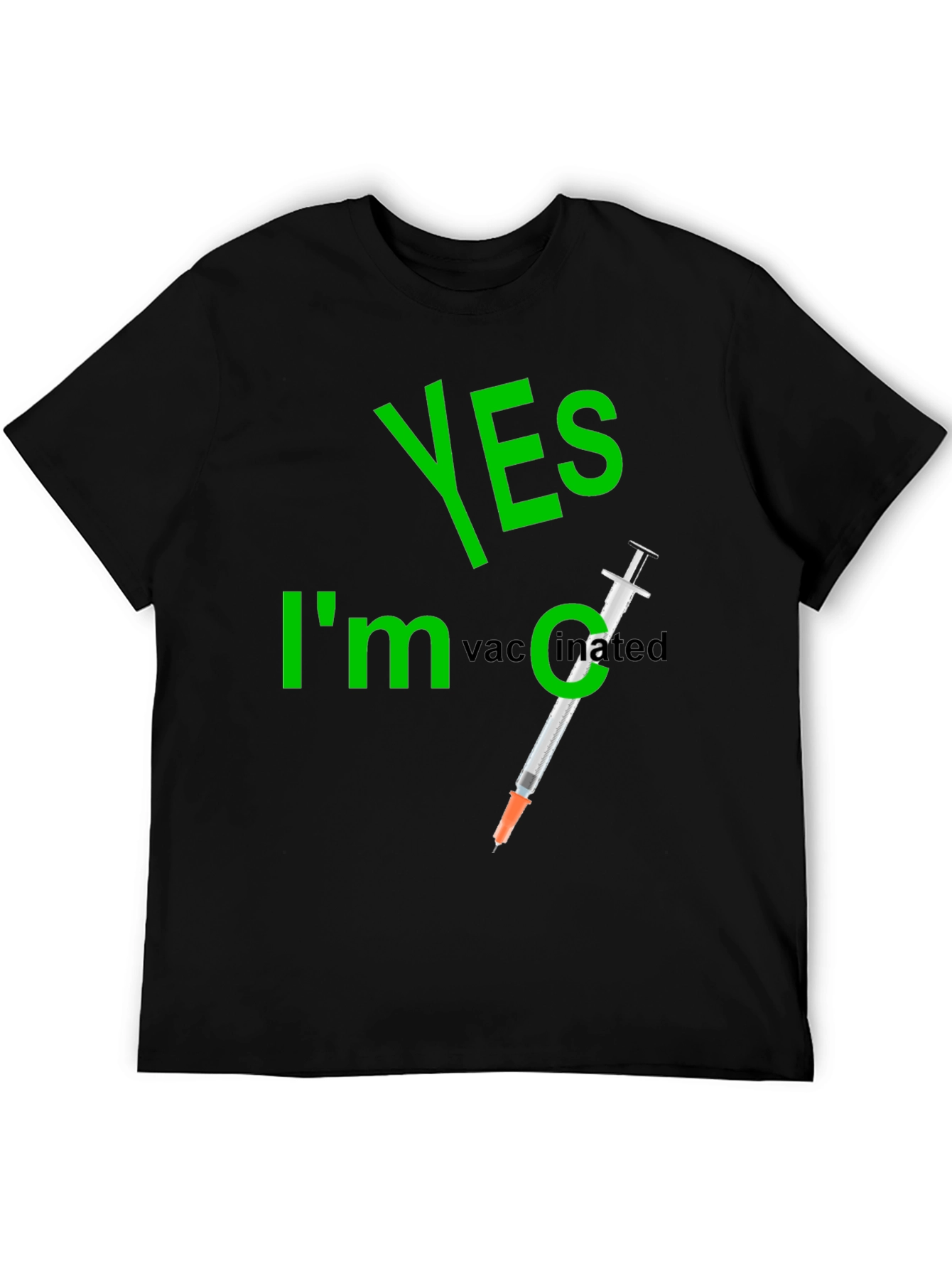 Yes Im Vaccinated T-Shirt Funny Syringe Black Cotton Tee