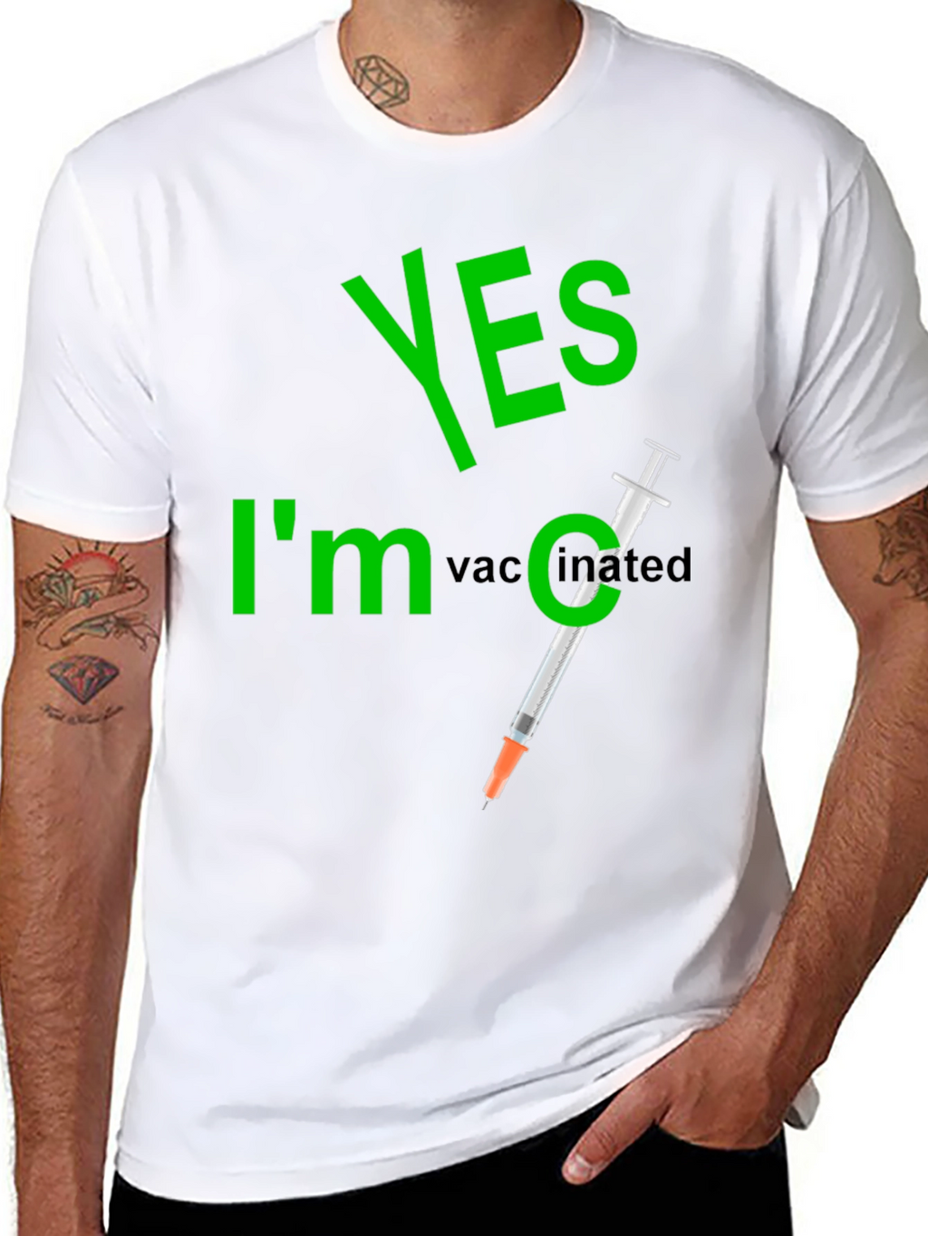 Yes Im Vaccinated T-Shirt Funny Syringe Black Cotton Tee