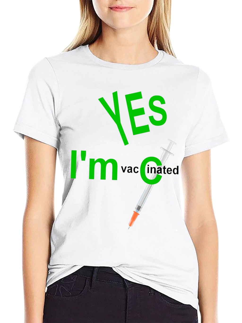 Yes Im Vaccinated T-Shirt Funny Syringe Black Cotton Tee