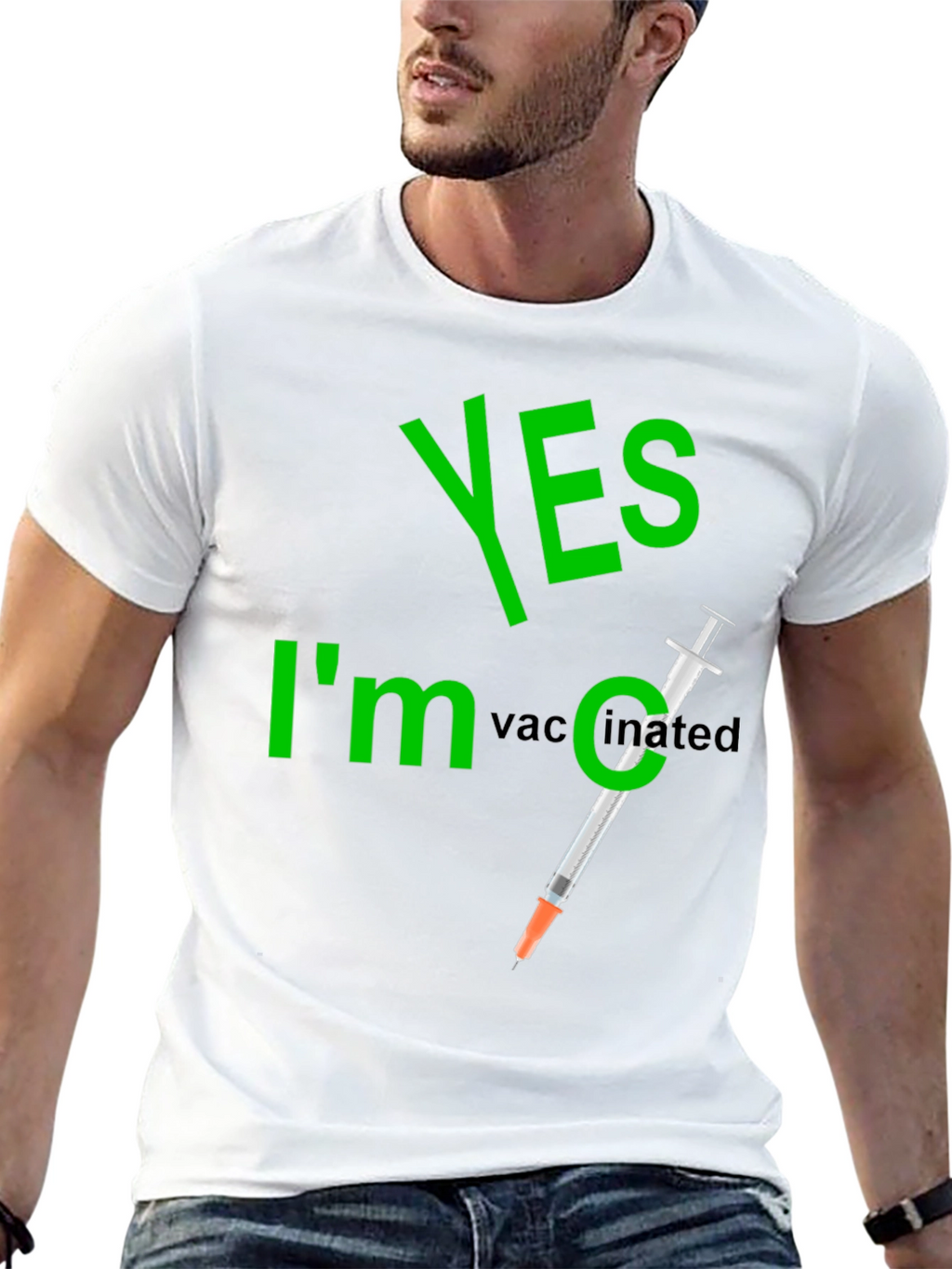 Yes Im Vaccinated T-Shirt Funny Syringe Black Cotton Tee