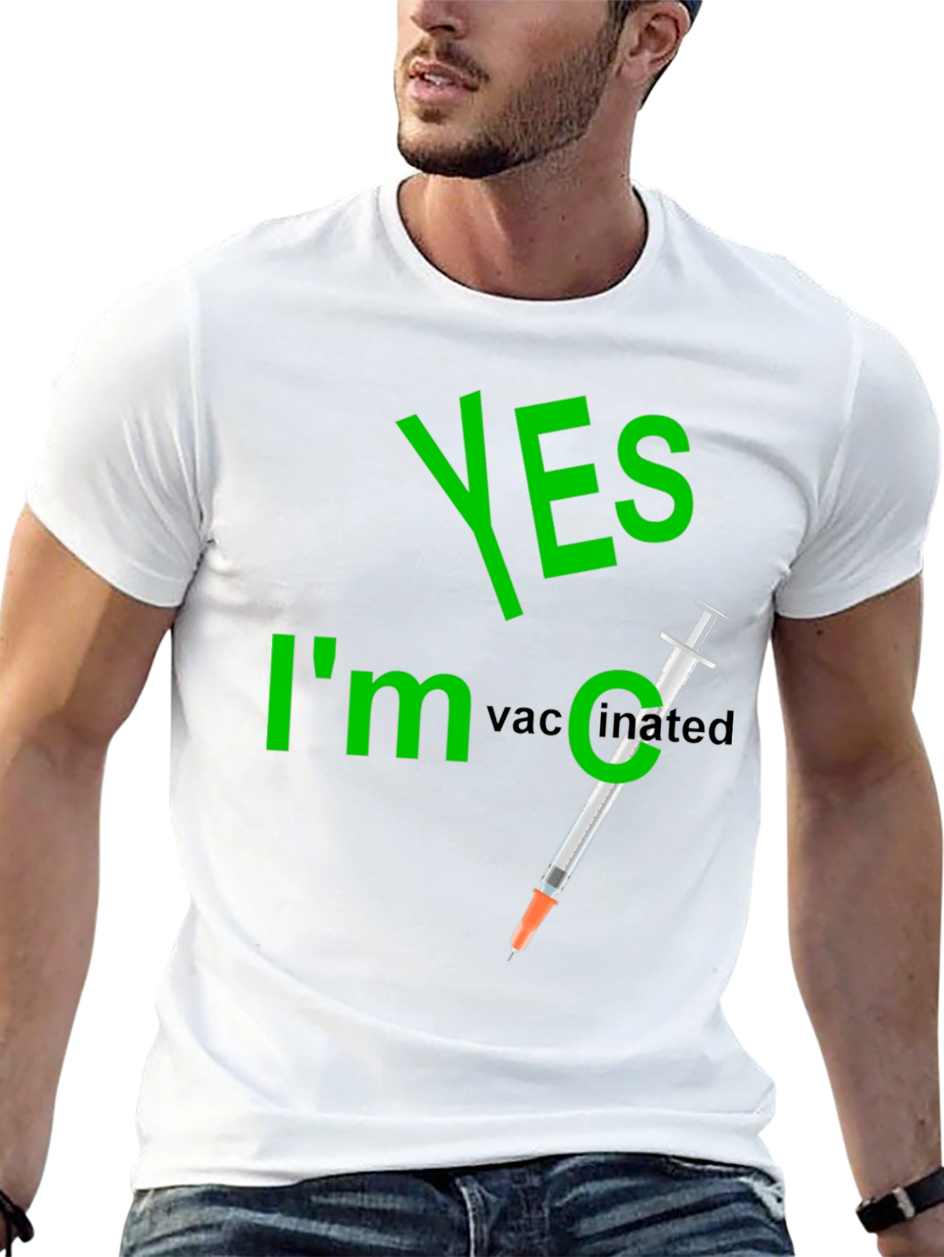 Yes Im Vaccinated T-Shirt Funny Syringe Black Cotton Tee
