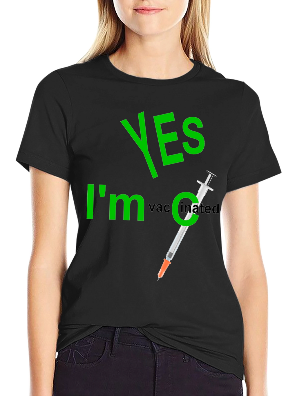 Yes Im Vaccinated T-Shirt Funny Syringe Black Cotton Tee