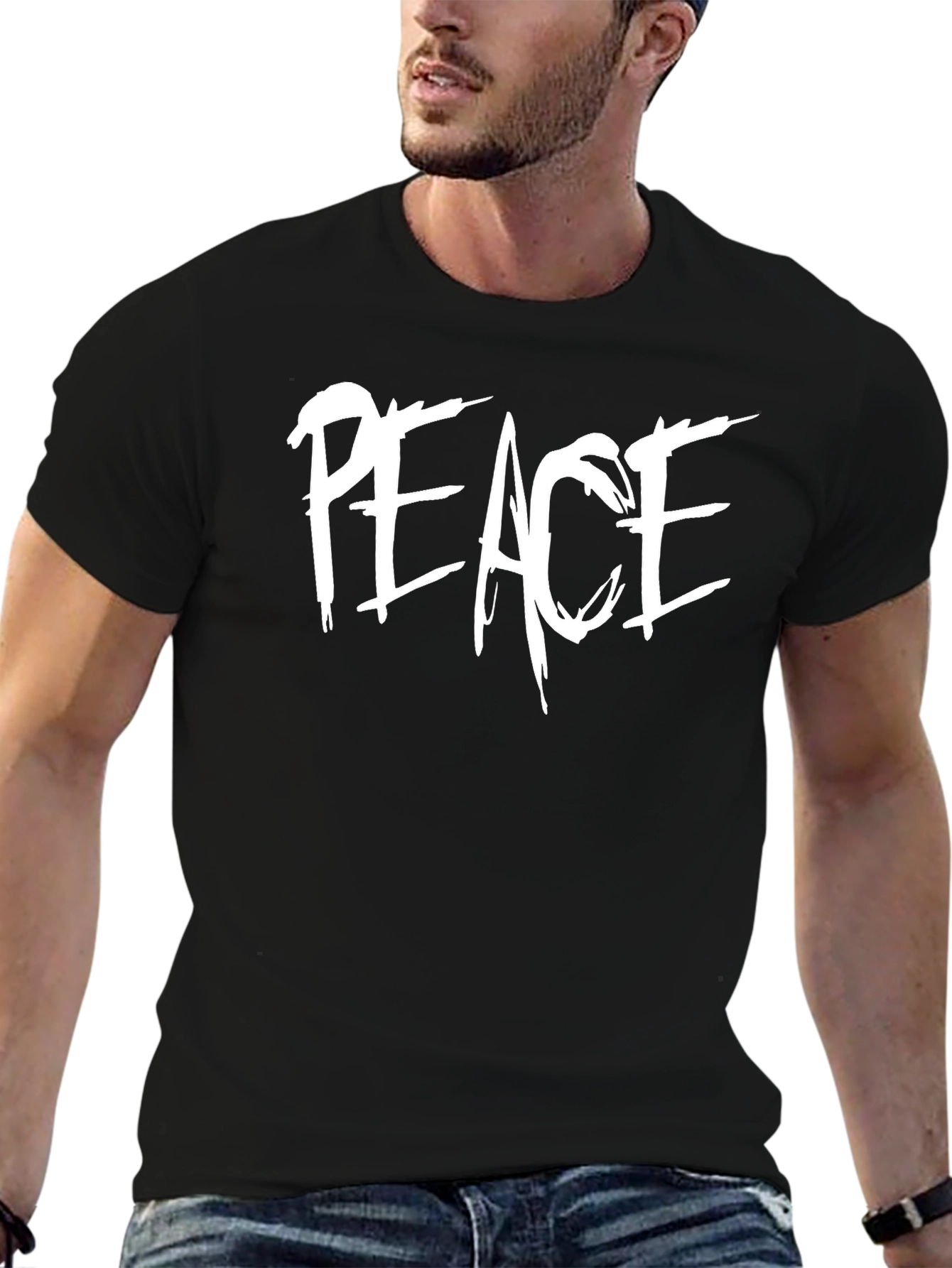Peace Graphic Tee - Stylish Black Crewneck T-Shirt