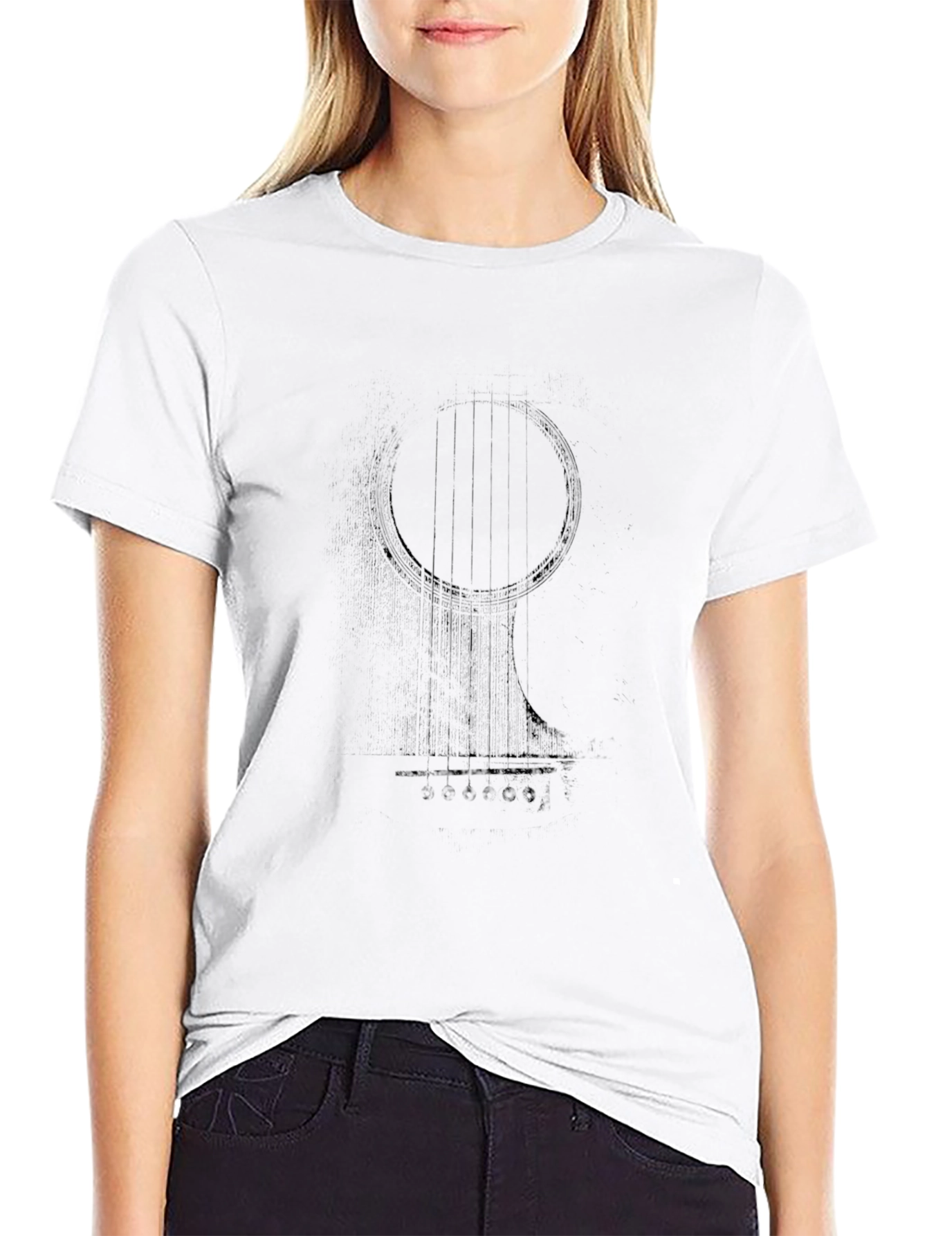 Black Graphic Tee - Abstract Musical Instrument Design