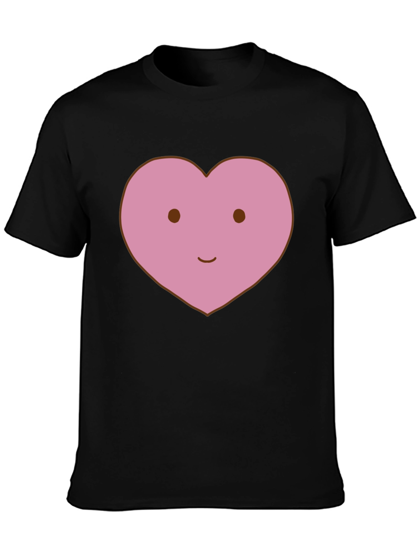 Cute Heart Face Graphic Tee - Black Cotton T-Shirt