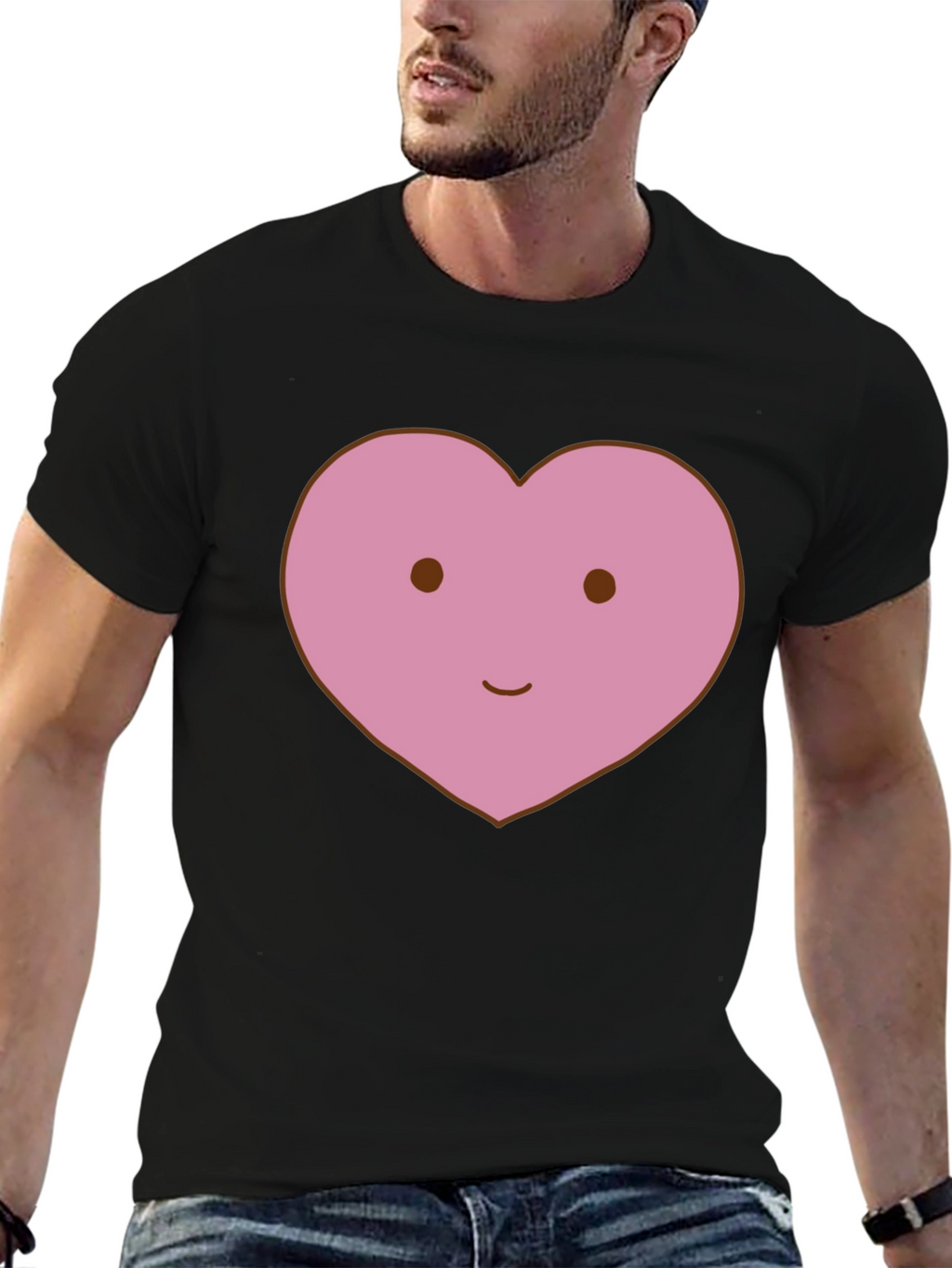 Cute Heart Face Graphic Tee - Black Cotton T-Shirt