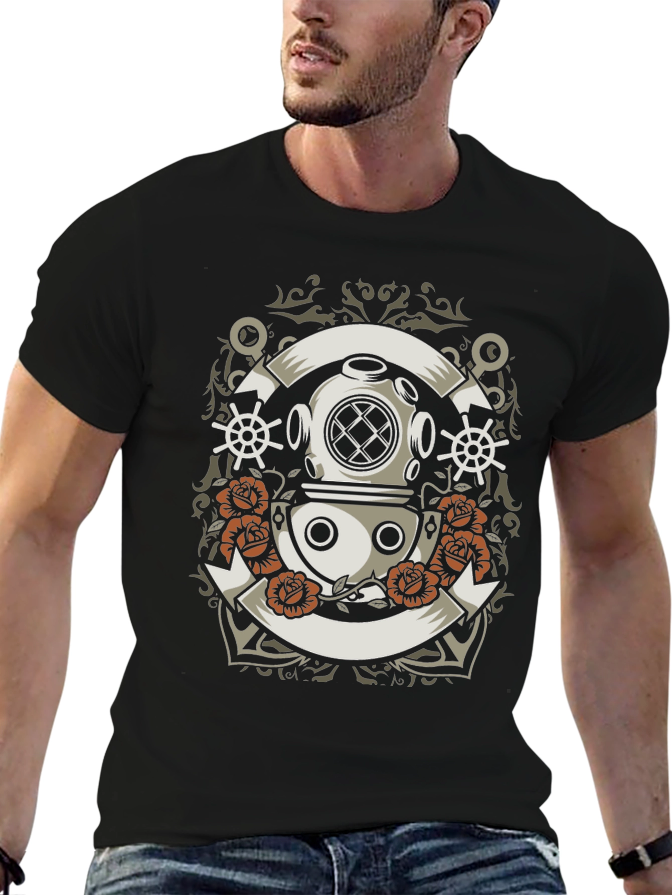 Nautical Diver Helmet Graphic T-Shirt