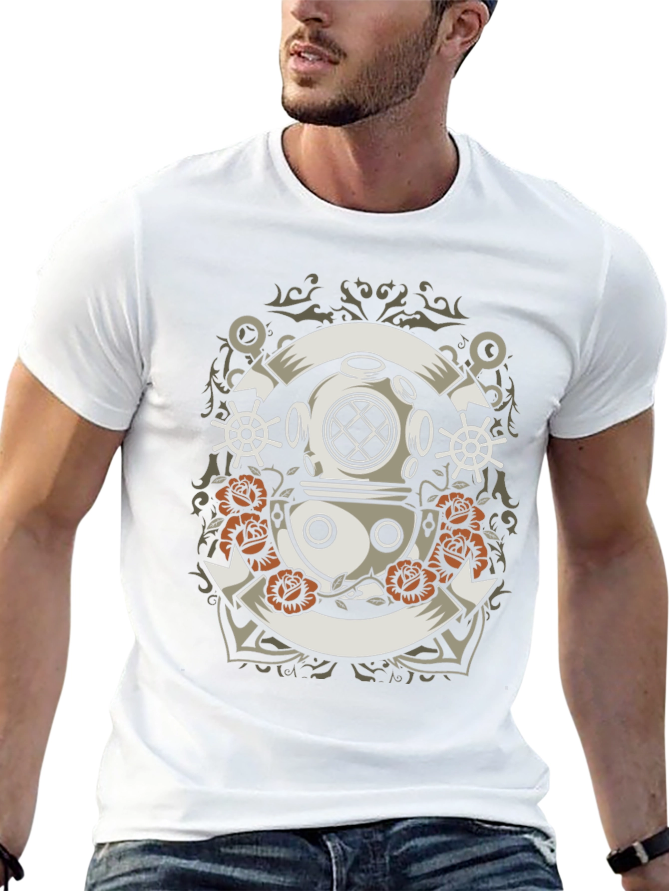 Nautical Diver Helmet Graphic T-Shirt