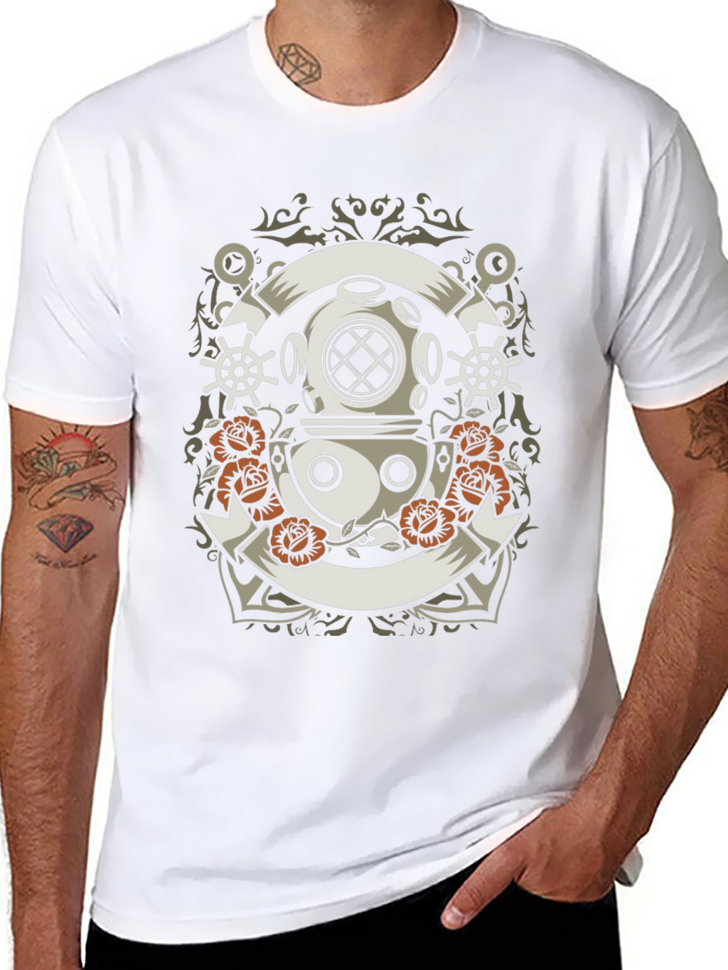 Nautical Diver Helmet Graphic T-Shirt