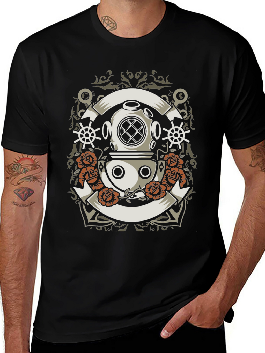 Nautical Diver Helmet Graphic T-Shirt