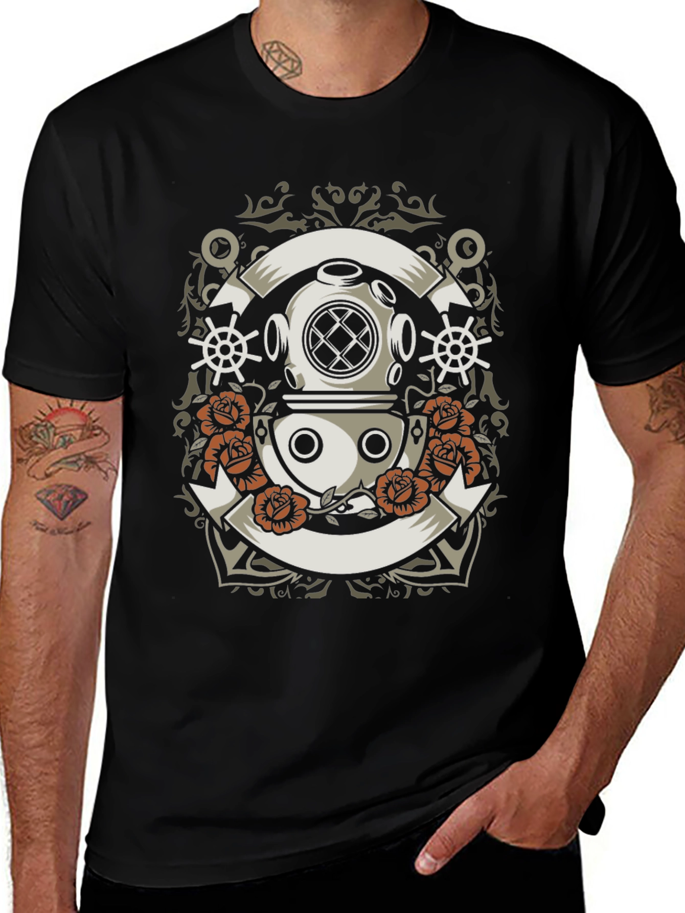 Nautical Diver Helmet Graphic T-Shirt