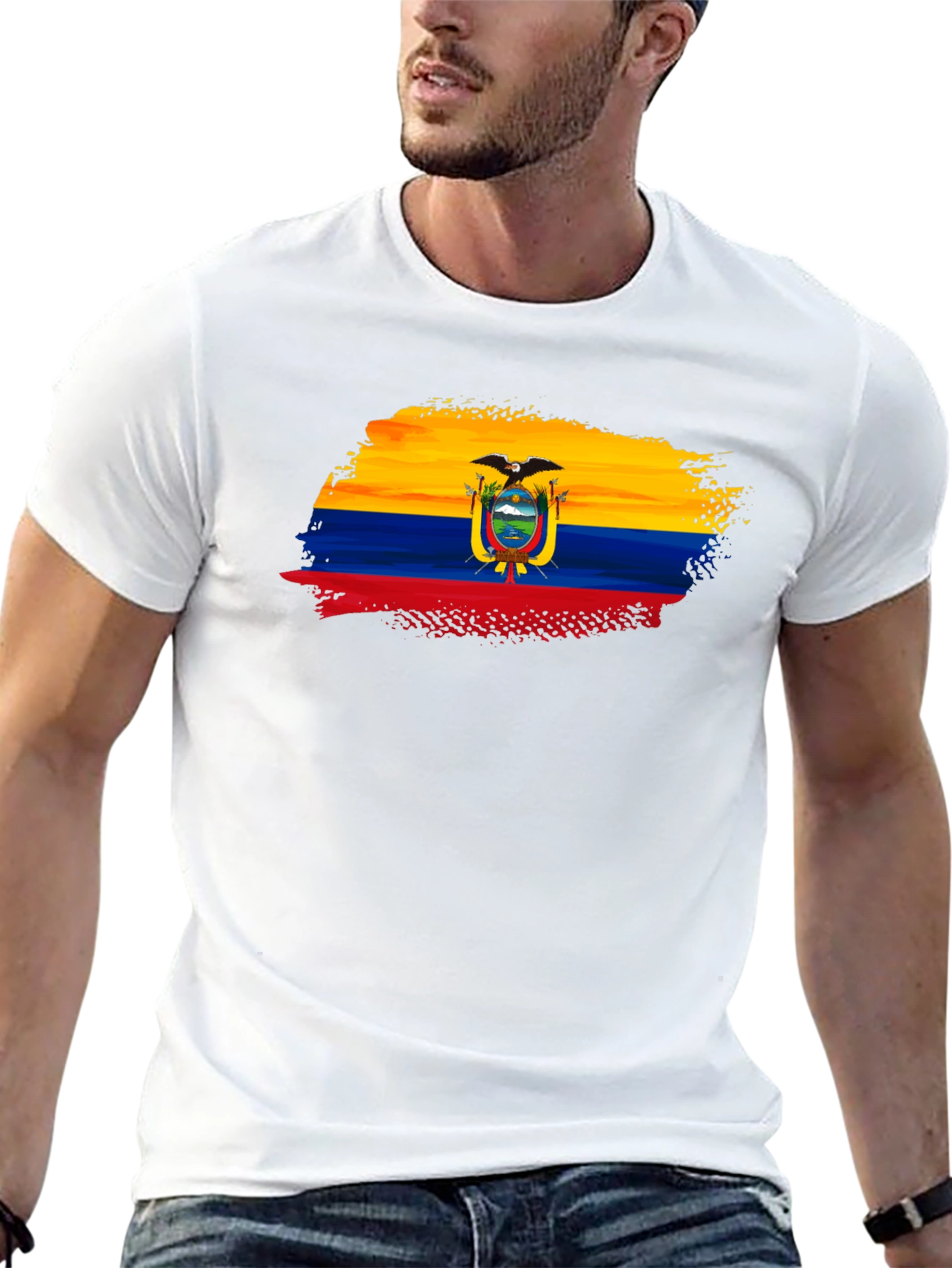Ecuador Flag Brushstroke Mens Black T-Shirt