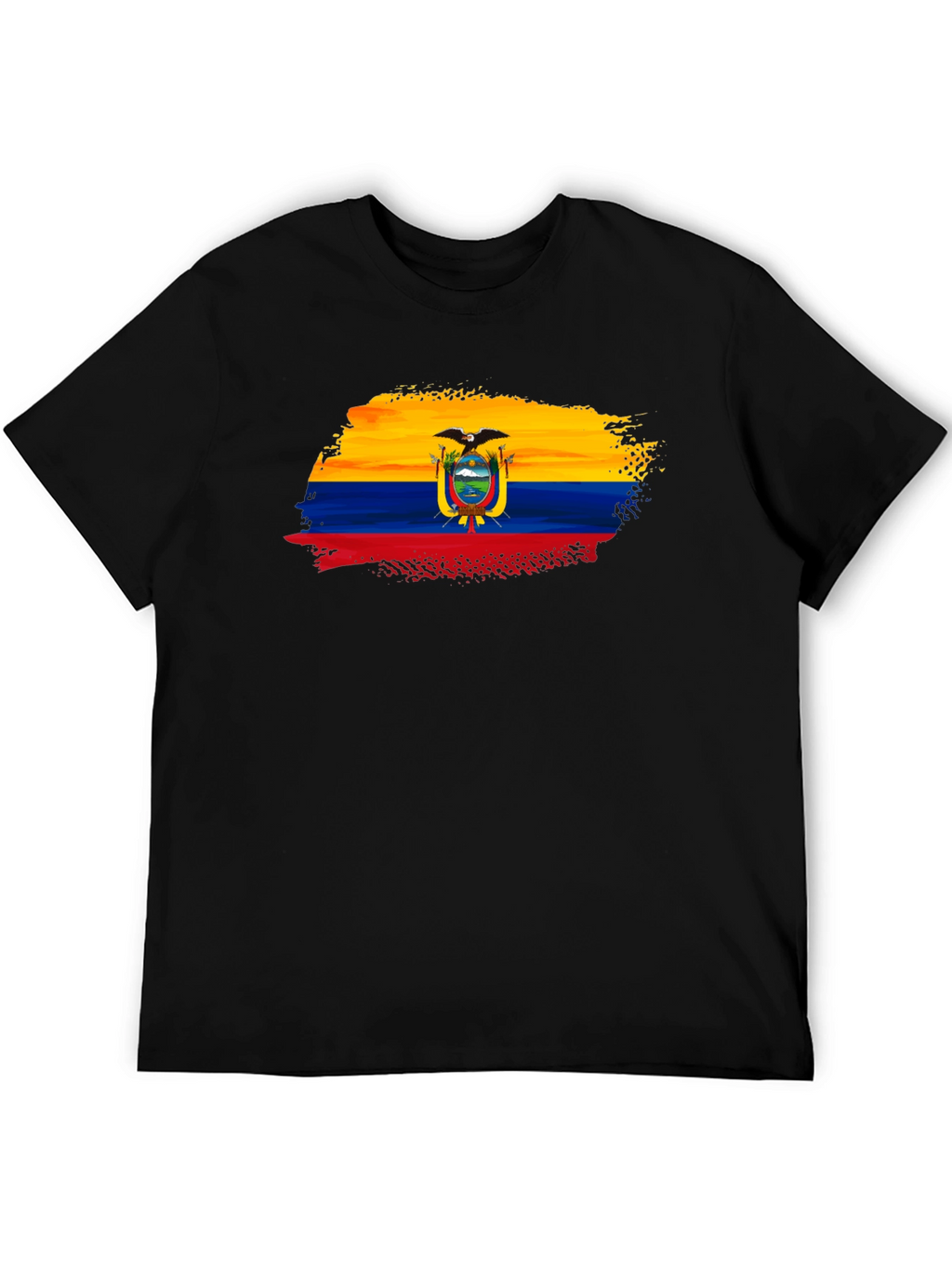 Ecuador Flag Brushstroke Mens Black T-Shirt