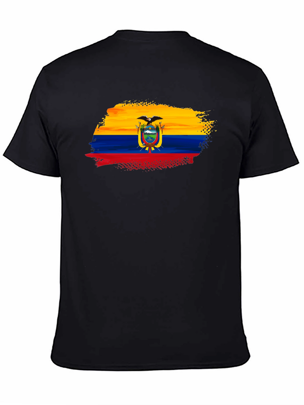 Ecuador Flag Brushstroke Mens Black T-Shirt