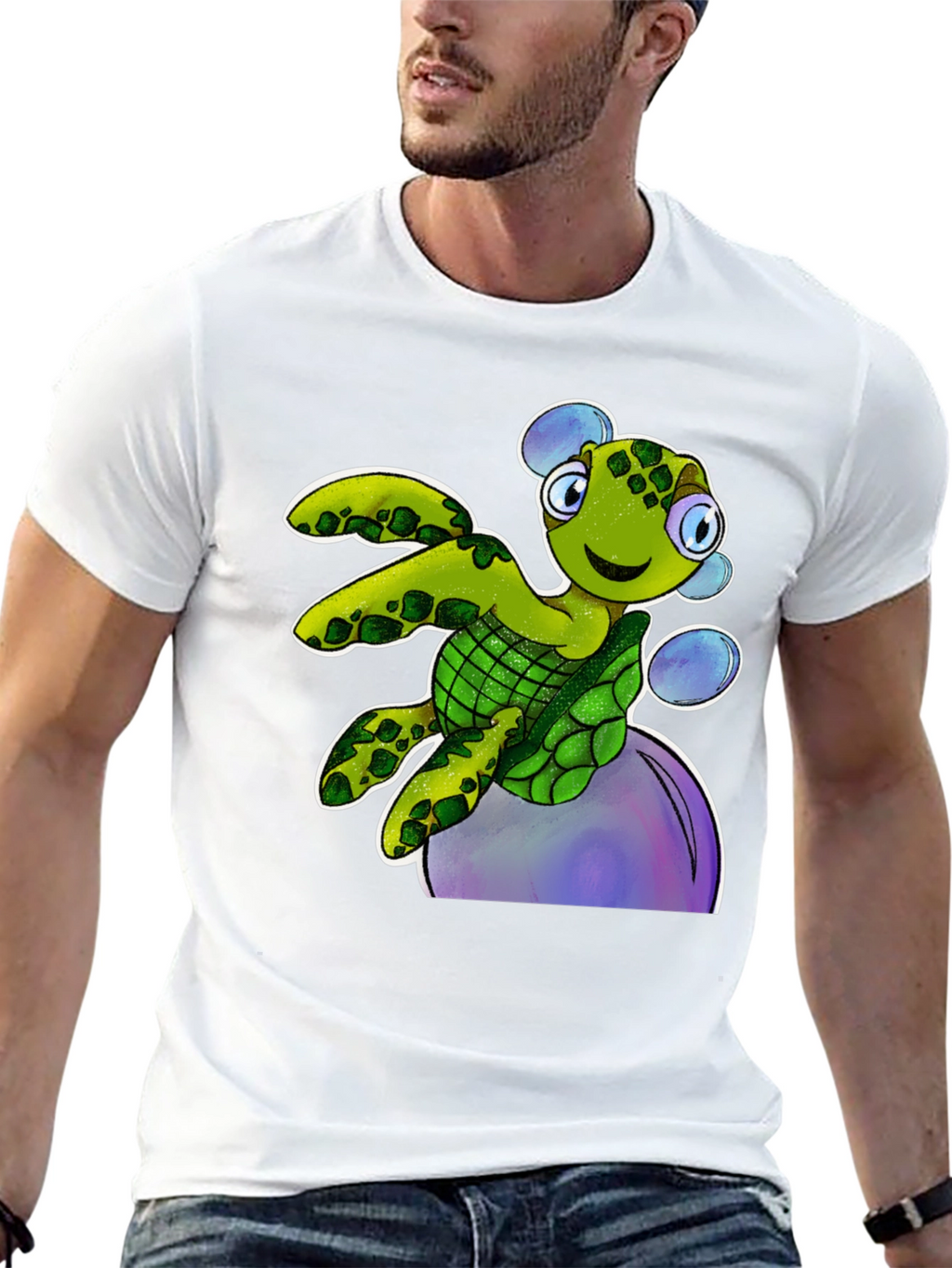 Cartoon Turtle T-Shirt - Black Cotton Tee