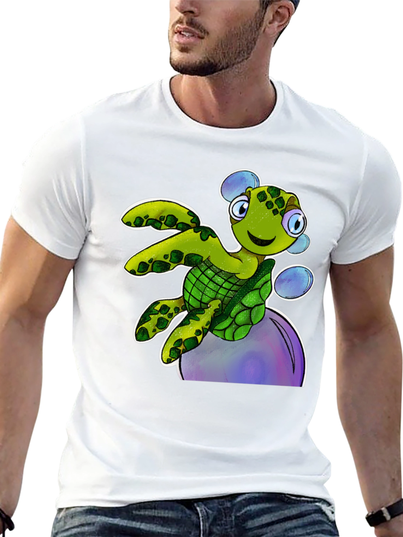 Cartoon Turtle T-Shirt - Black Cotton Tee