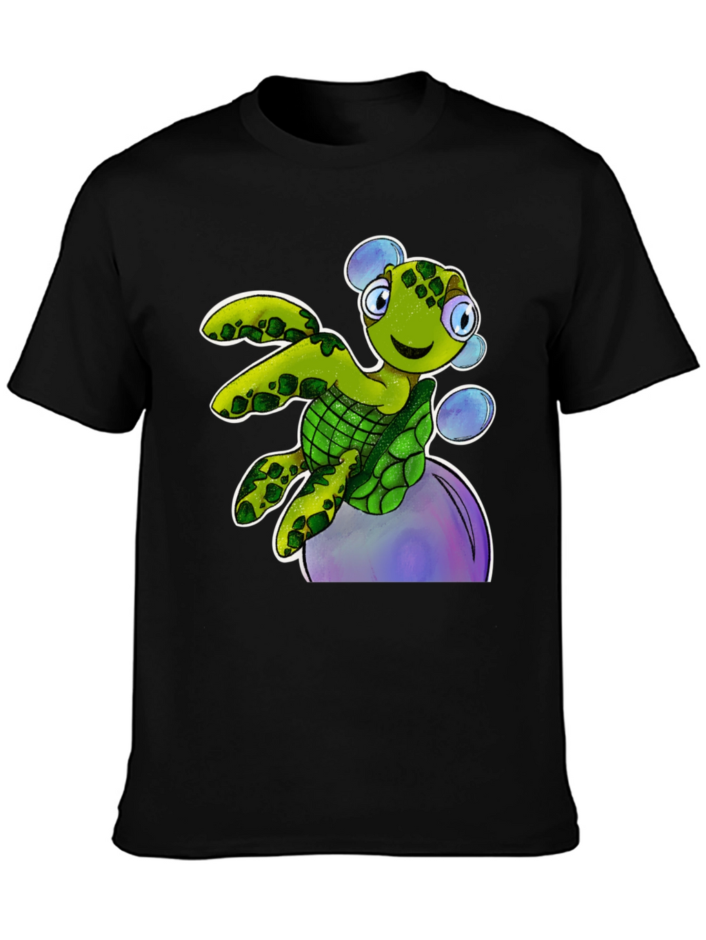 Cartoon Turtle T-Shirt - Black Cotton Tee