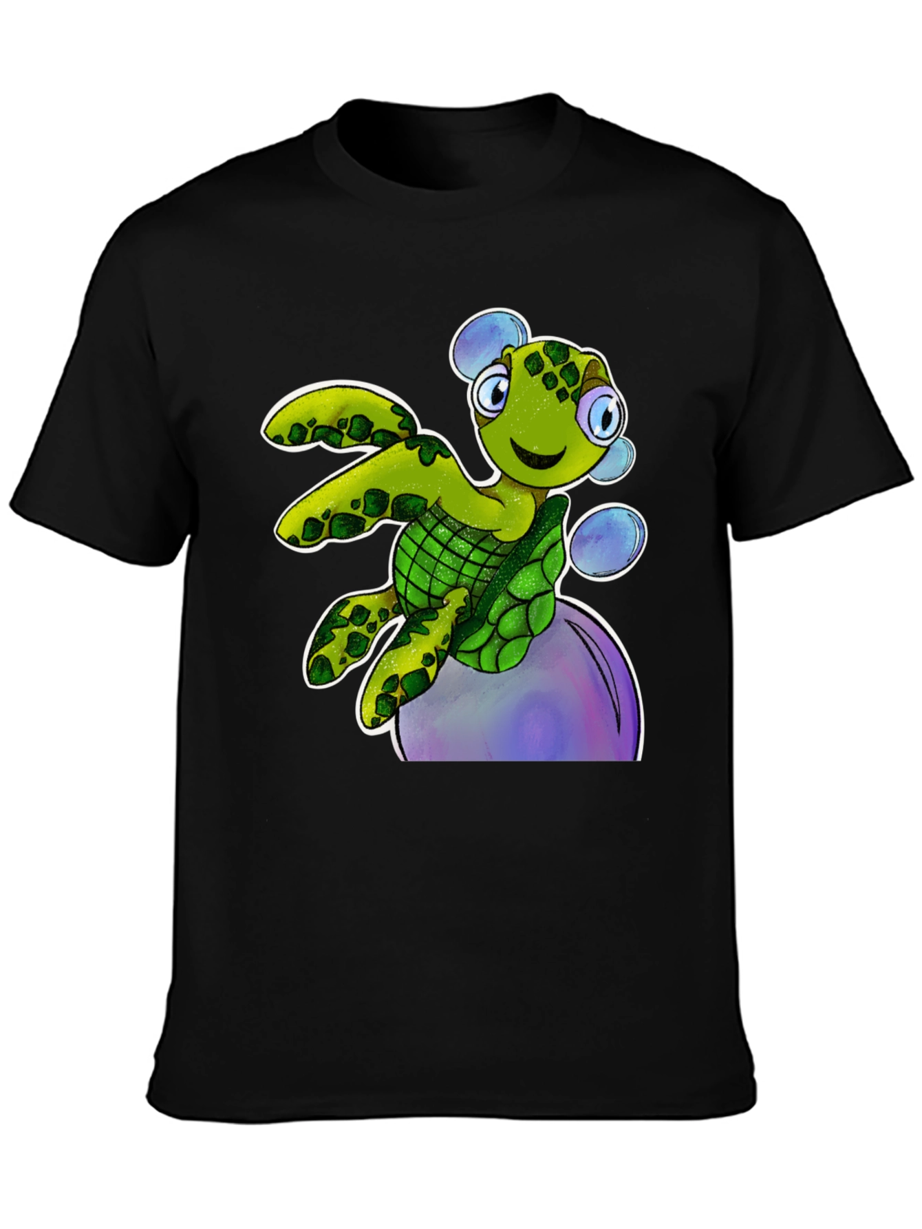 Cartoon Turtle T-Shirt - Black Cotton Tee