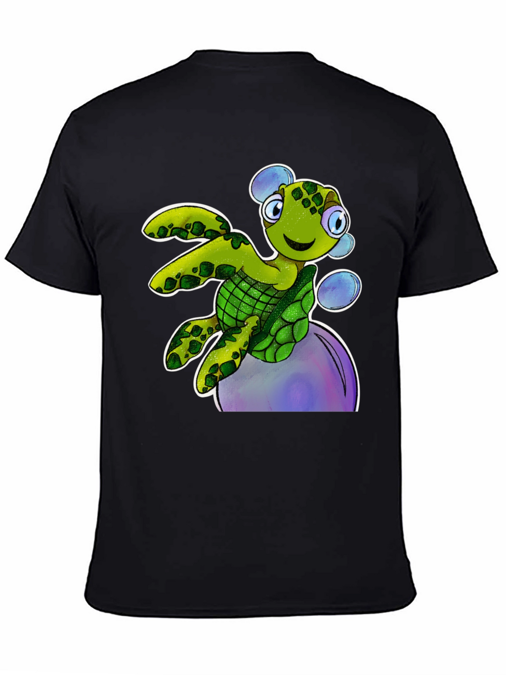 Cartoon Turtle T-Shirt - Black Cotton Tee