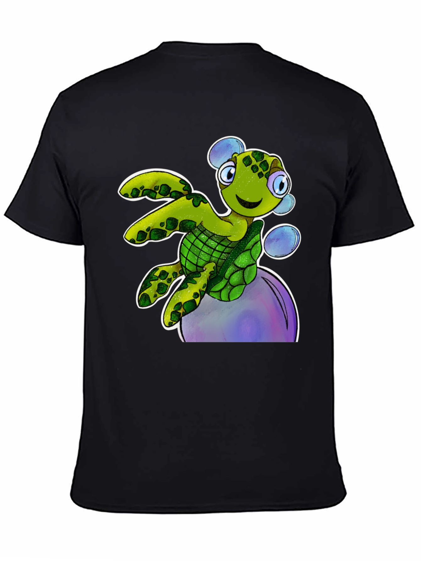 Cartoon Turtle T-Shirt - Black Cotton Tee