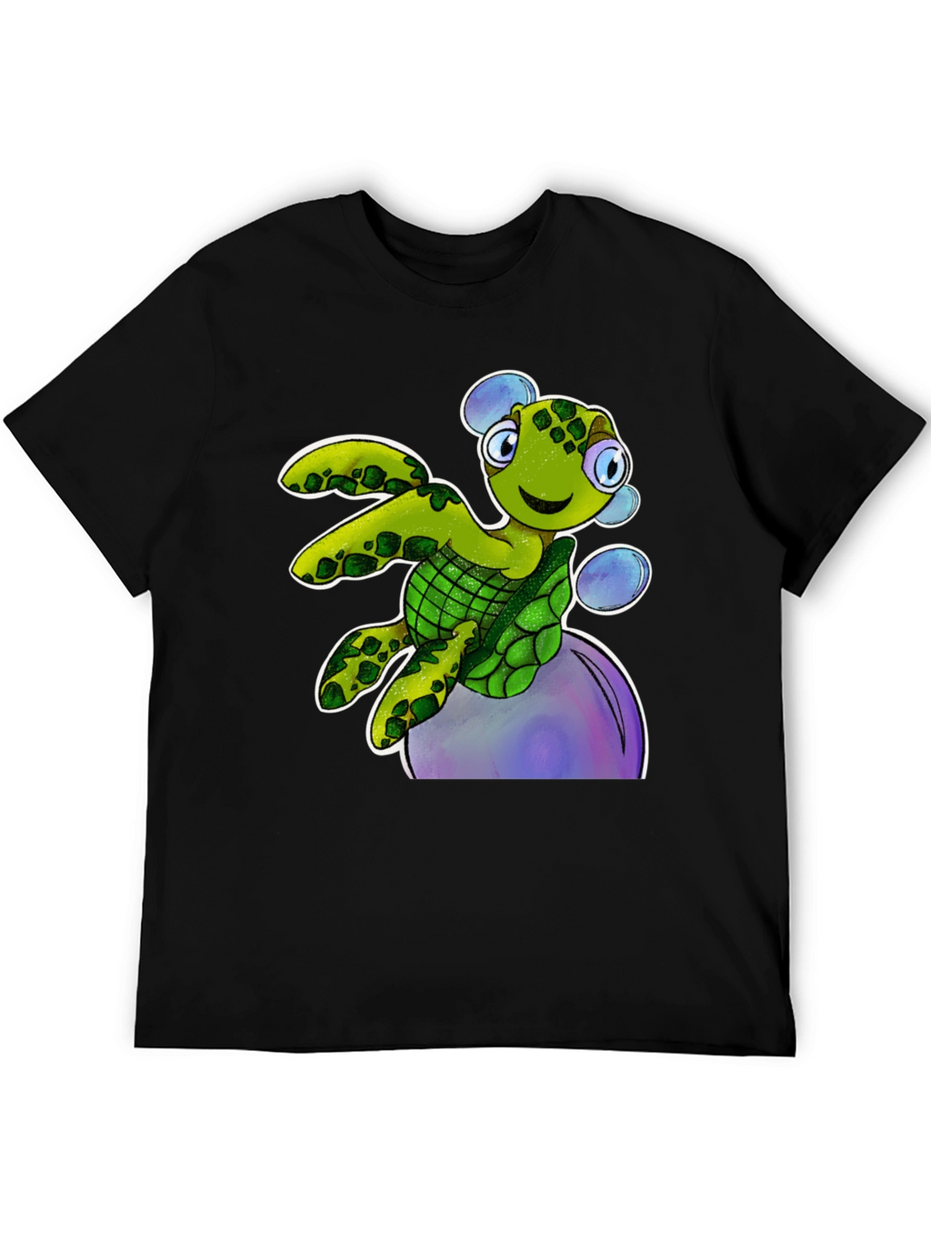 Cartoon Turtle T-Shirt - Black Cotton Tee
