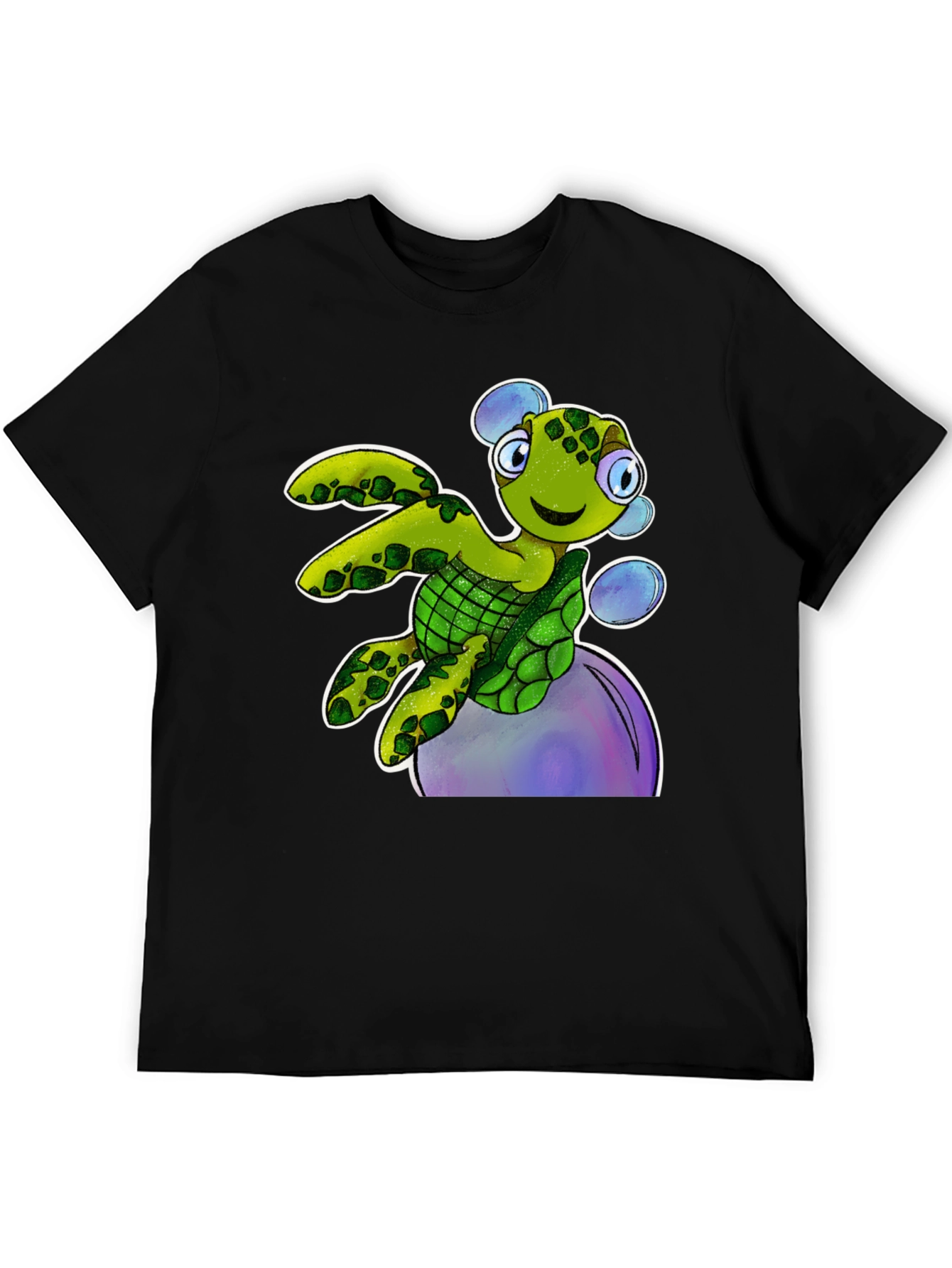 Cartoon Turtle T-Shirt - Black Cotton Tee