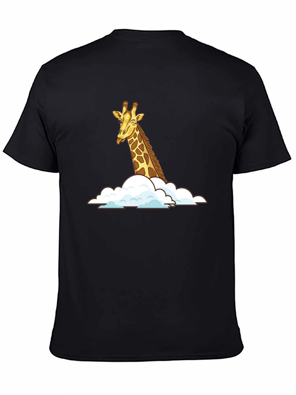 Giraffe in Clouds Black T-Shirt